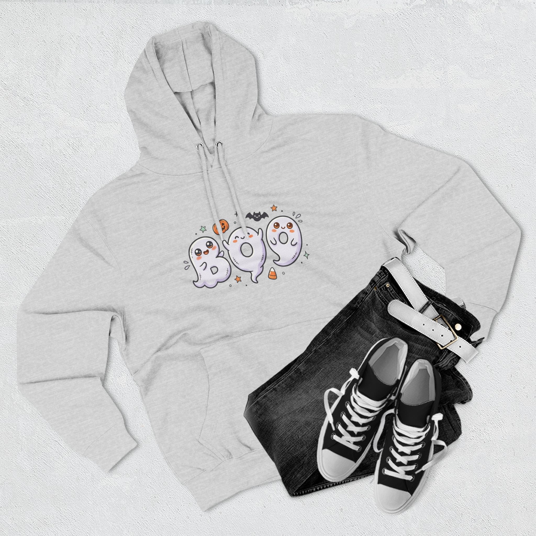 Boo Ghosts Halloween Hoodie — Cute Cartoon Ghosts & Pumpkins Fleece Hoodie