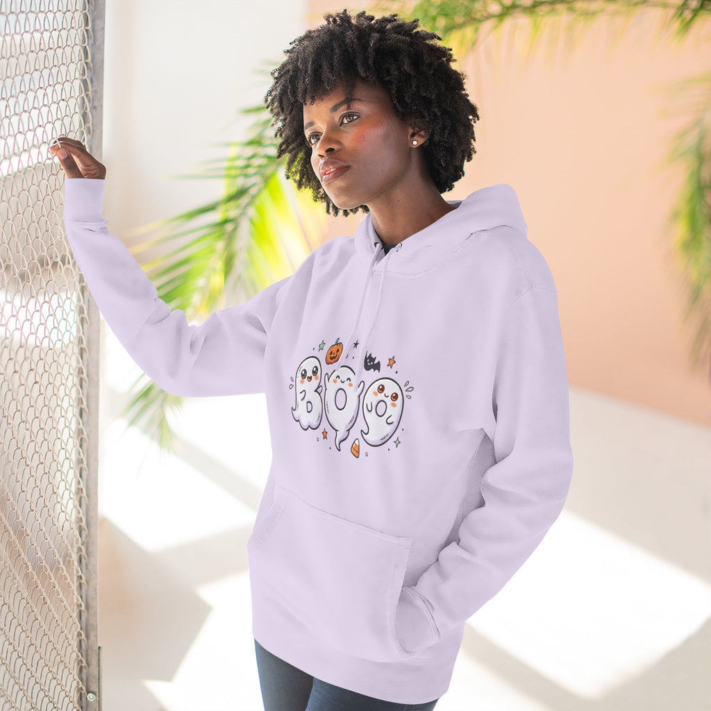 Boo Ghosts Halloween Hoodie — Cute Cartoon Ghosts & Pumpkins Fleece Hoodie