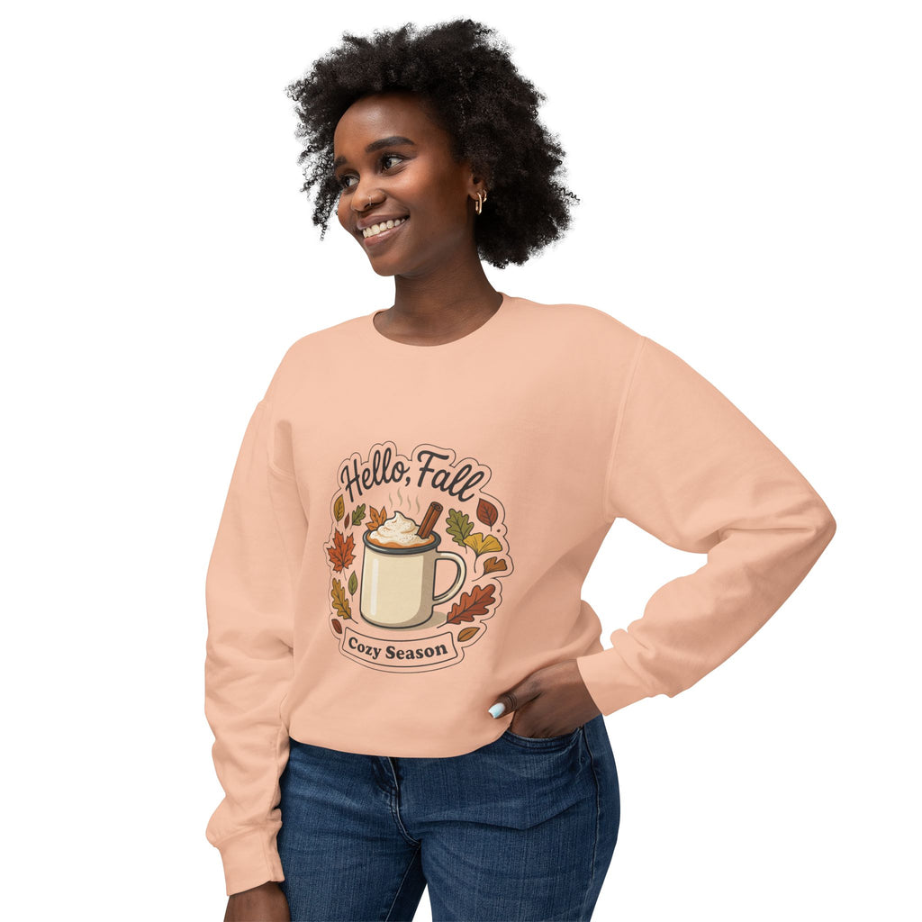 Hello Fall Cozy Season mug illustration Sweatshirt | Autumn leaves, pumpkin spice