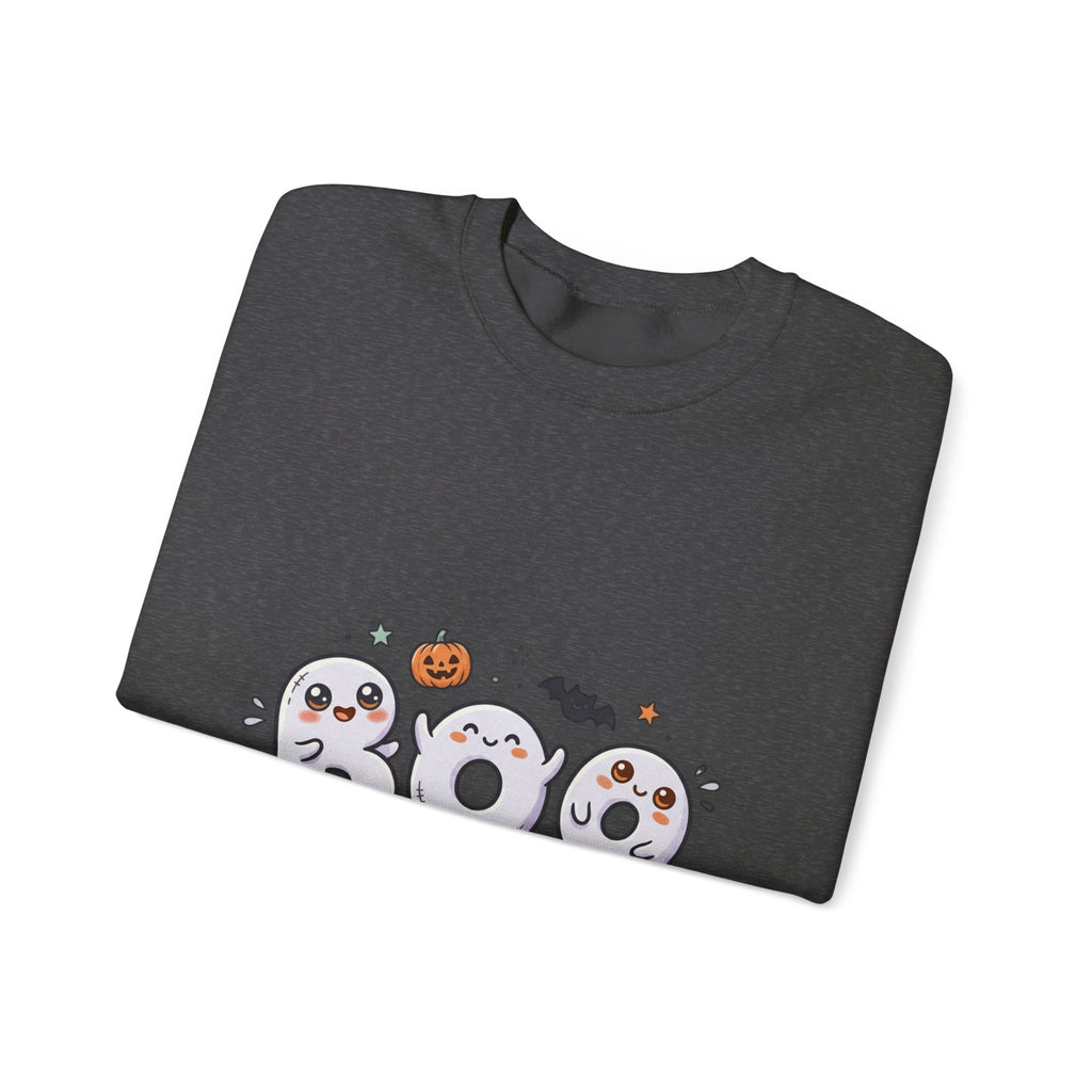 Cute 'BOO' Ghost Halloween Sweatshirt — Cute Spooky Crewneck for Fall