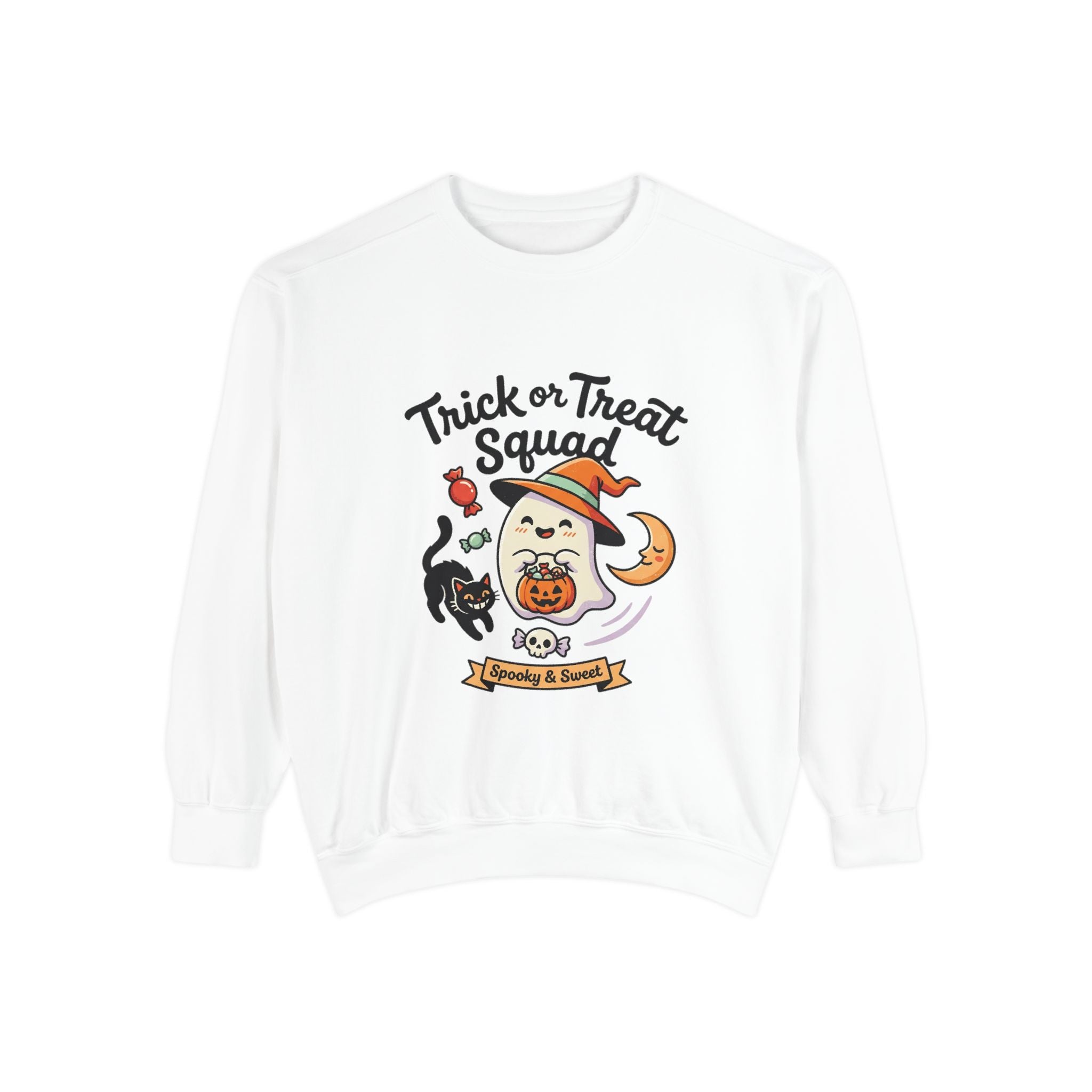 Trick or Treat Squad Sweatshirt | Halloween Ghost, Cat & Pumpkin