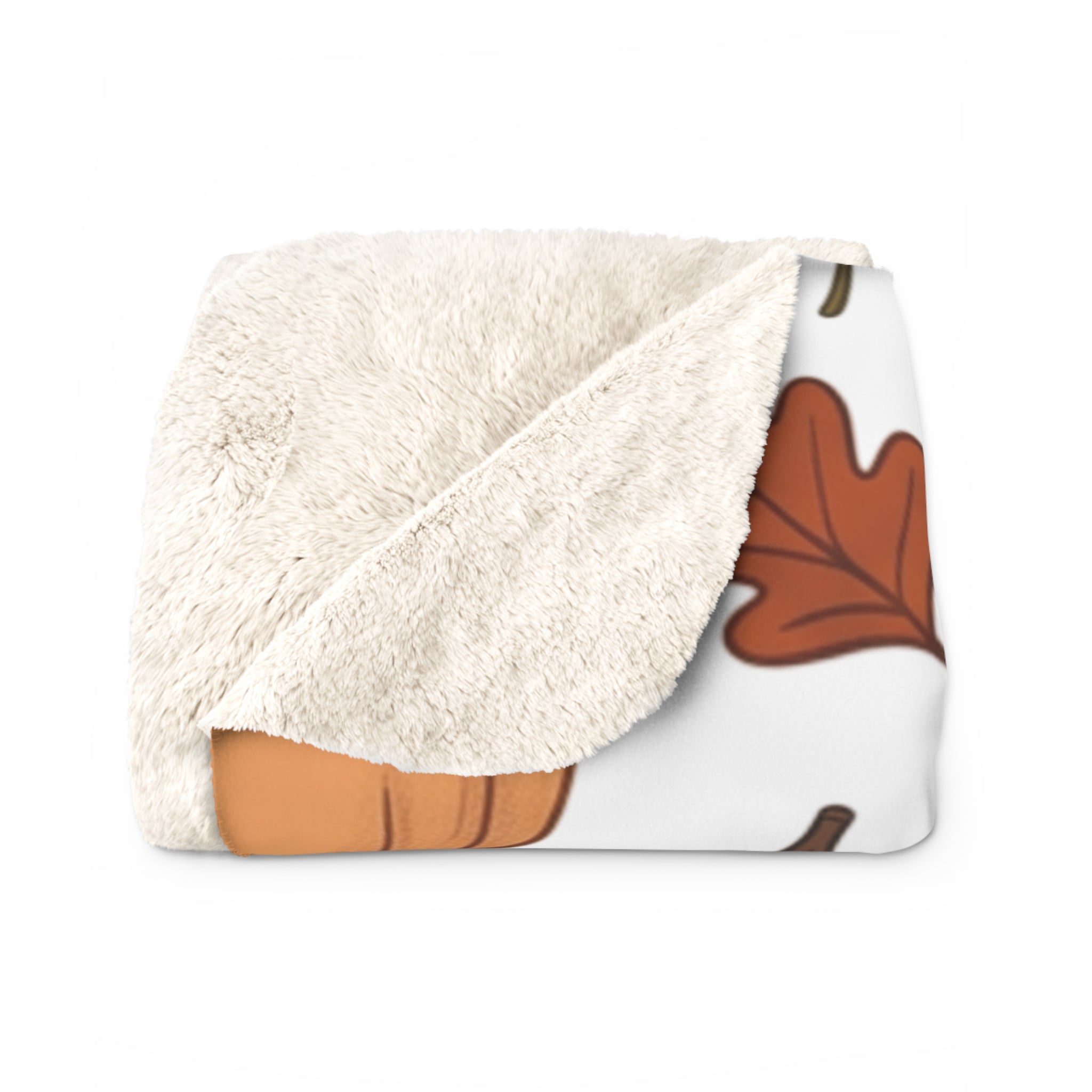 Autumn Pumpkins Leaves Coffee Pattern Sherpa Fleece Blanket