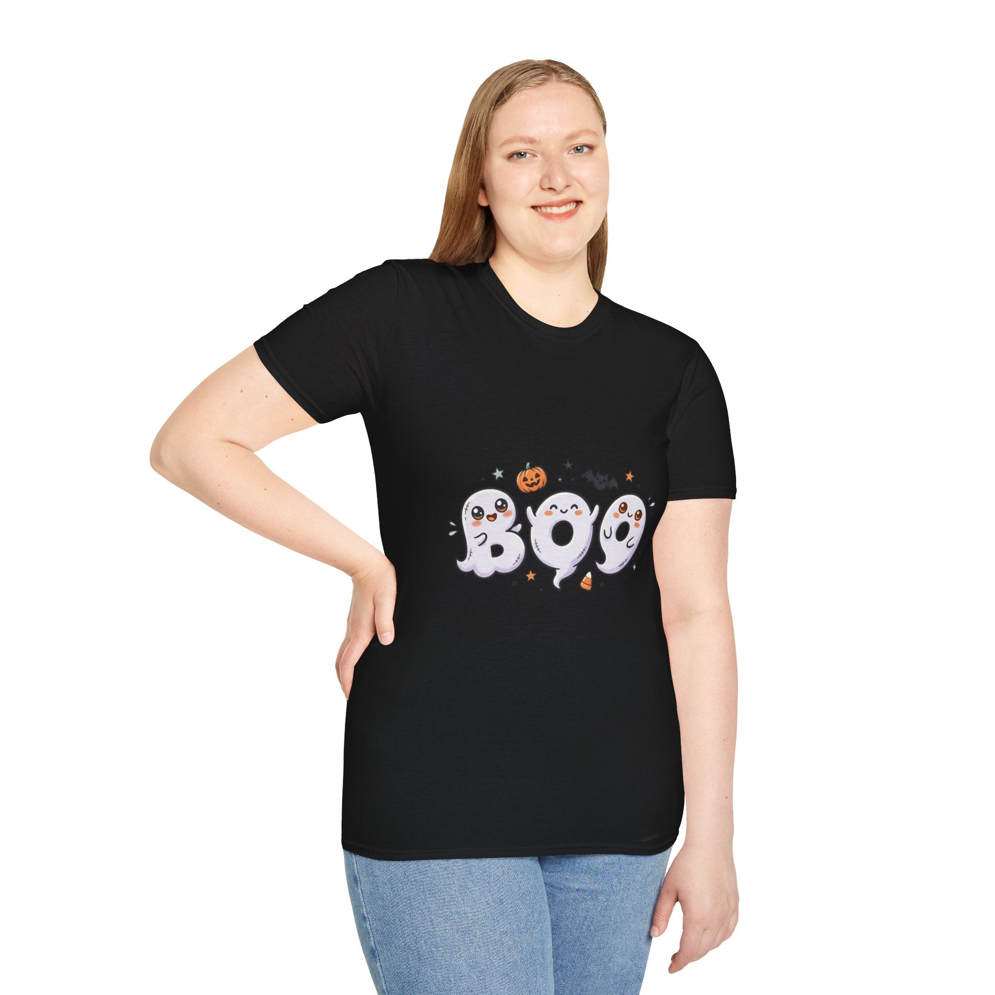 Halloween Ghosts "BOO" T-Shirt — Cute Spooky Pumpkin & Bat Graphic
