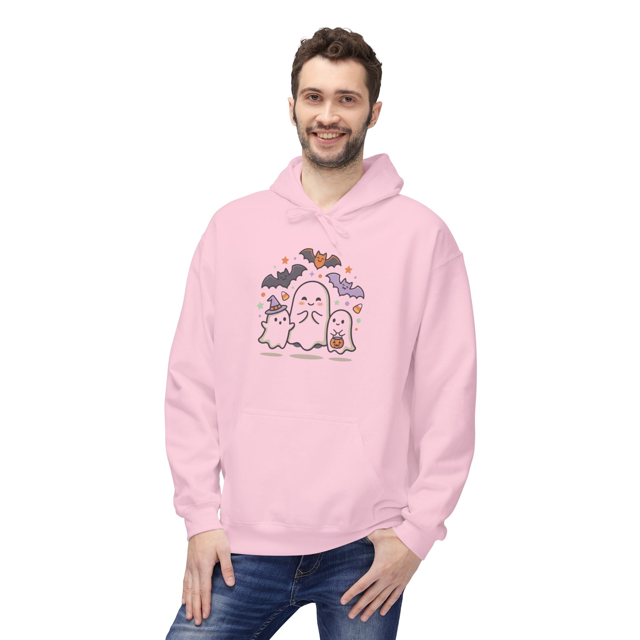 Halloween Cute Ghosts Hoodie – Kawaii Ghost, Bat & Candy Sweatshirt