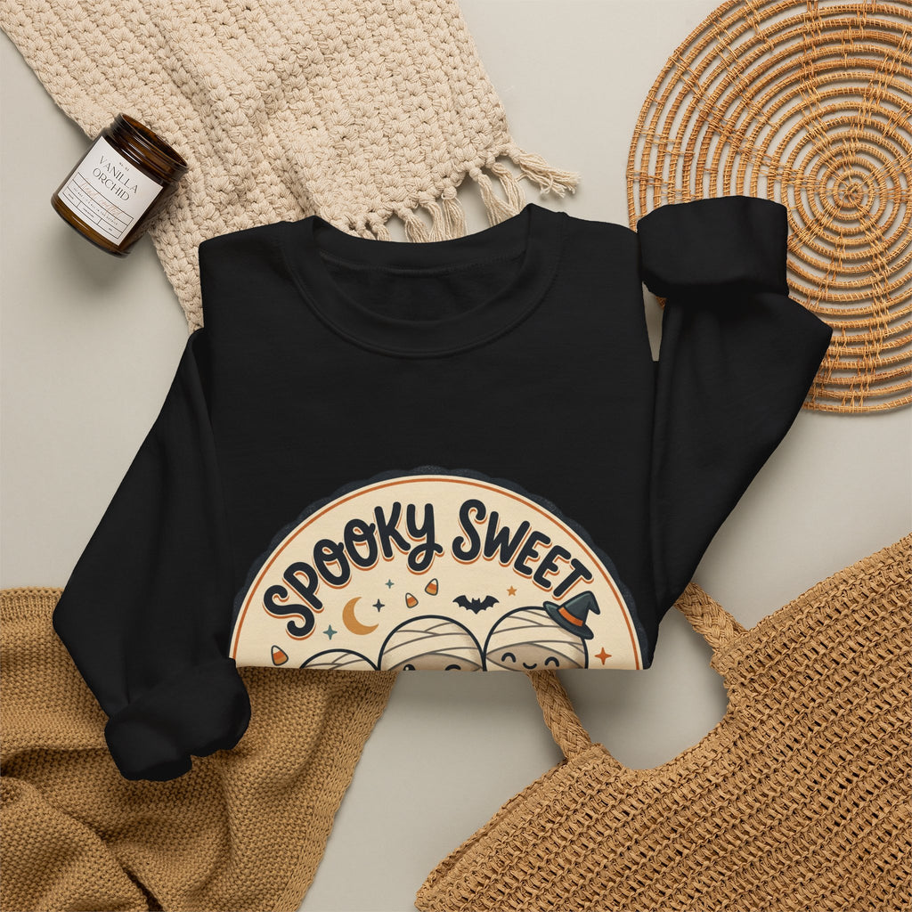 Halloween Sweatshirt — "Spooky Sweet Mummy's Treats" Cute Mummy Candy Crewneck