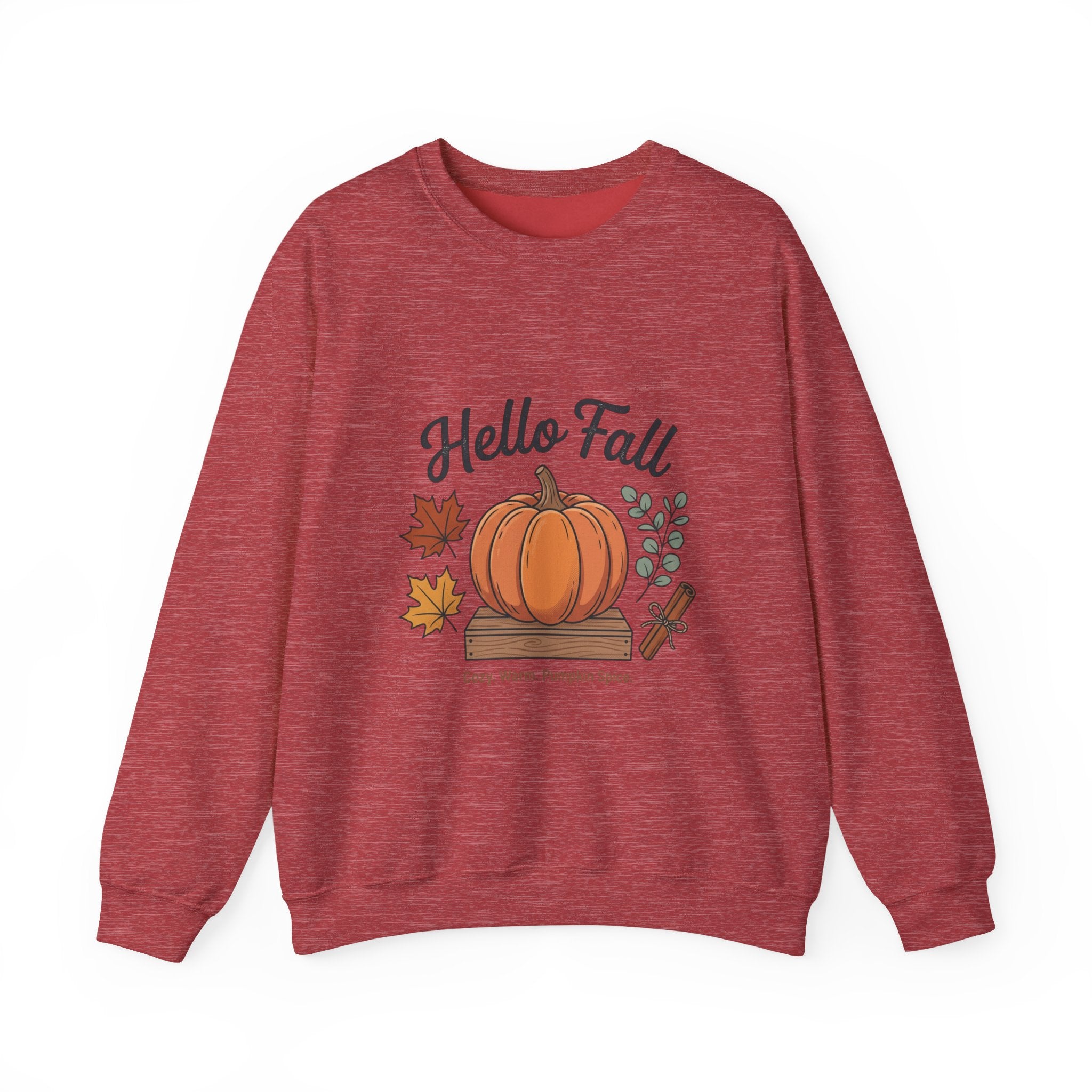 Hello Fall Pumpkin Design Sweatshirt | Autumn Leaves Cinnamon Sticks