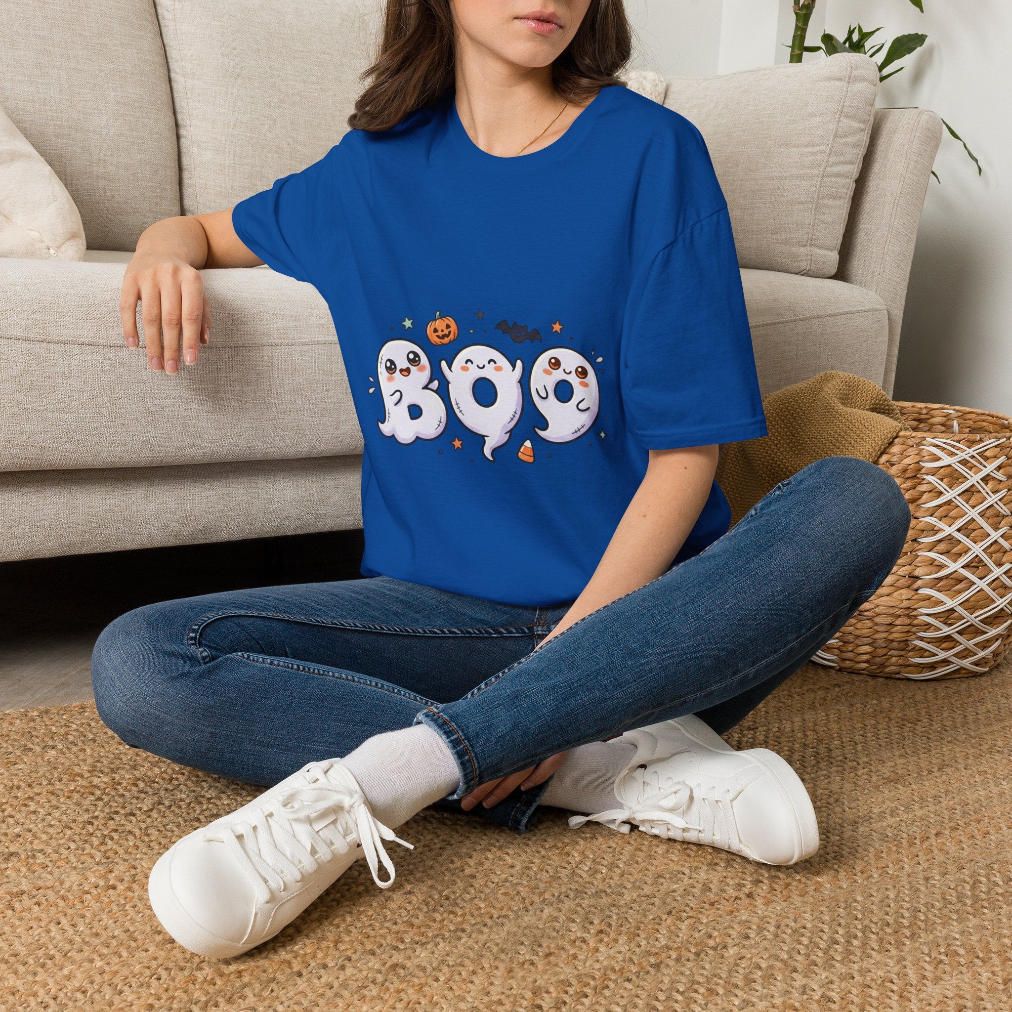 Halloween Ghosts "BOO" T-Shirt — Cute Spooky Pumpkin & Bat Graphic