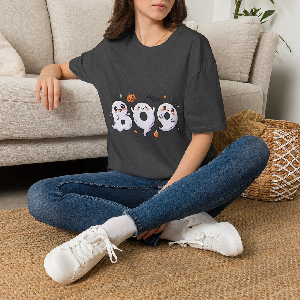 Halloween Ghosts "BOO" T-Shirt — Cute Spooky Pumpkin & Bat Graphic