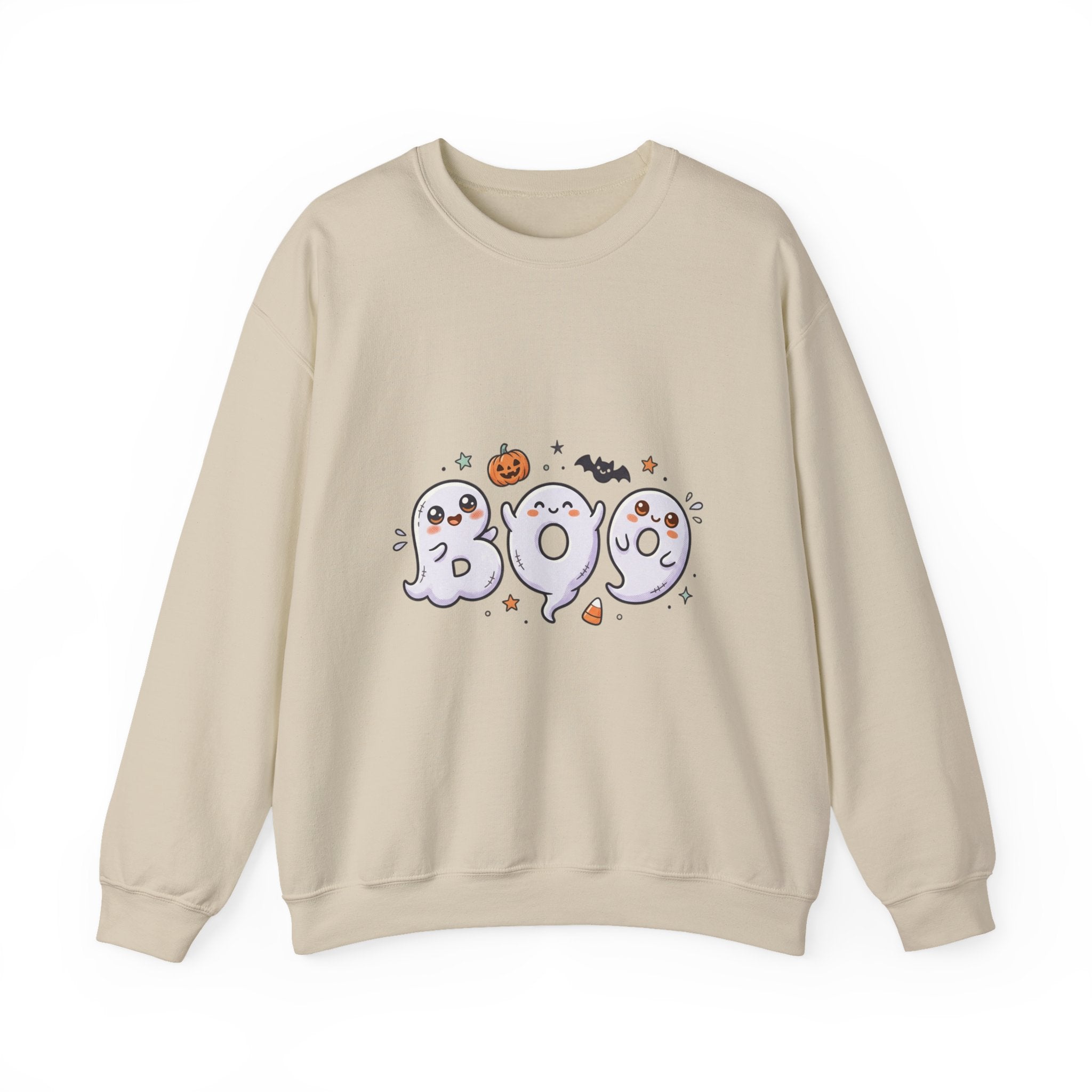 Cute 'BOO' Ghost Halloween Sweatshirt — Cute Spooky Crewneck for Fall
