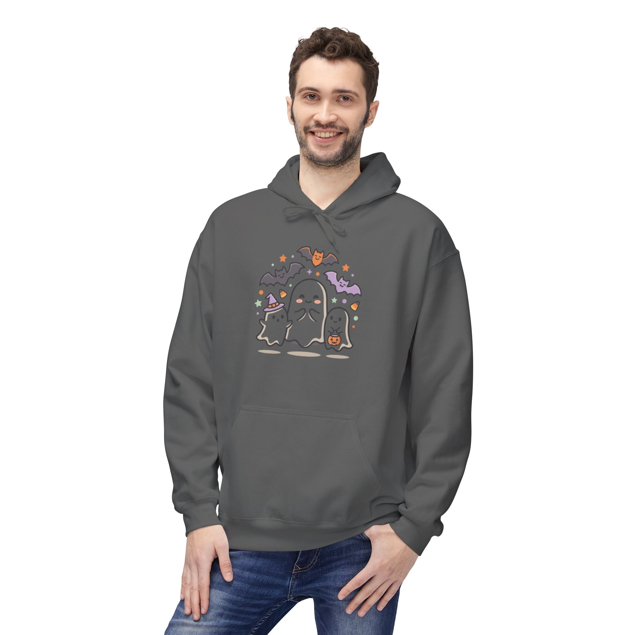 Halloween Cute Ghosts Hoodie – Kawaii Ghost, Bat & Candy Sweatshirt