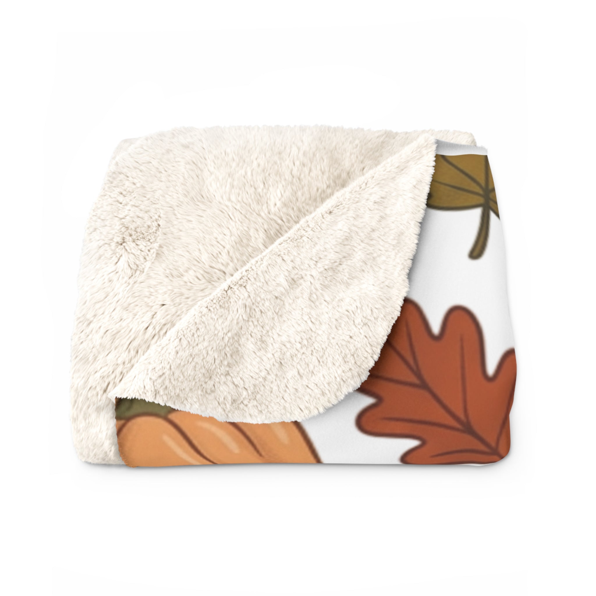 Autumn Pumpkins Leaves Coffee Pattern Sherpa Fleece Blanket