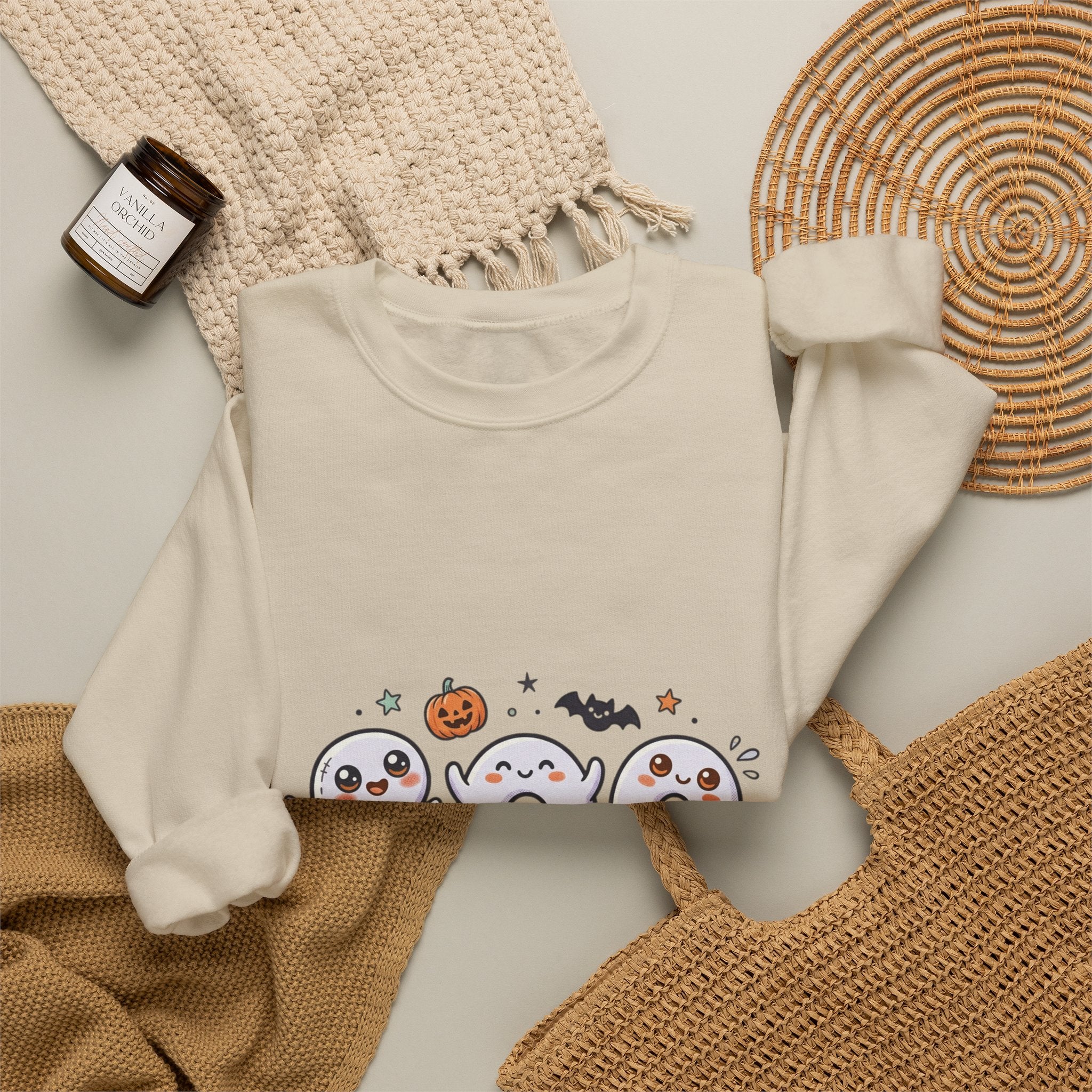 Cute 'BOO' Ghost Halloween Sweatshirt — Cute Spooky Crewneck for Fall