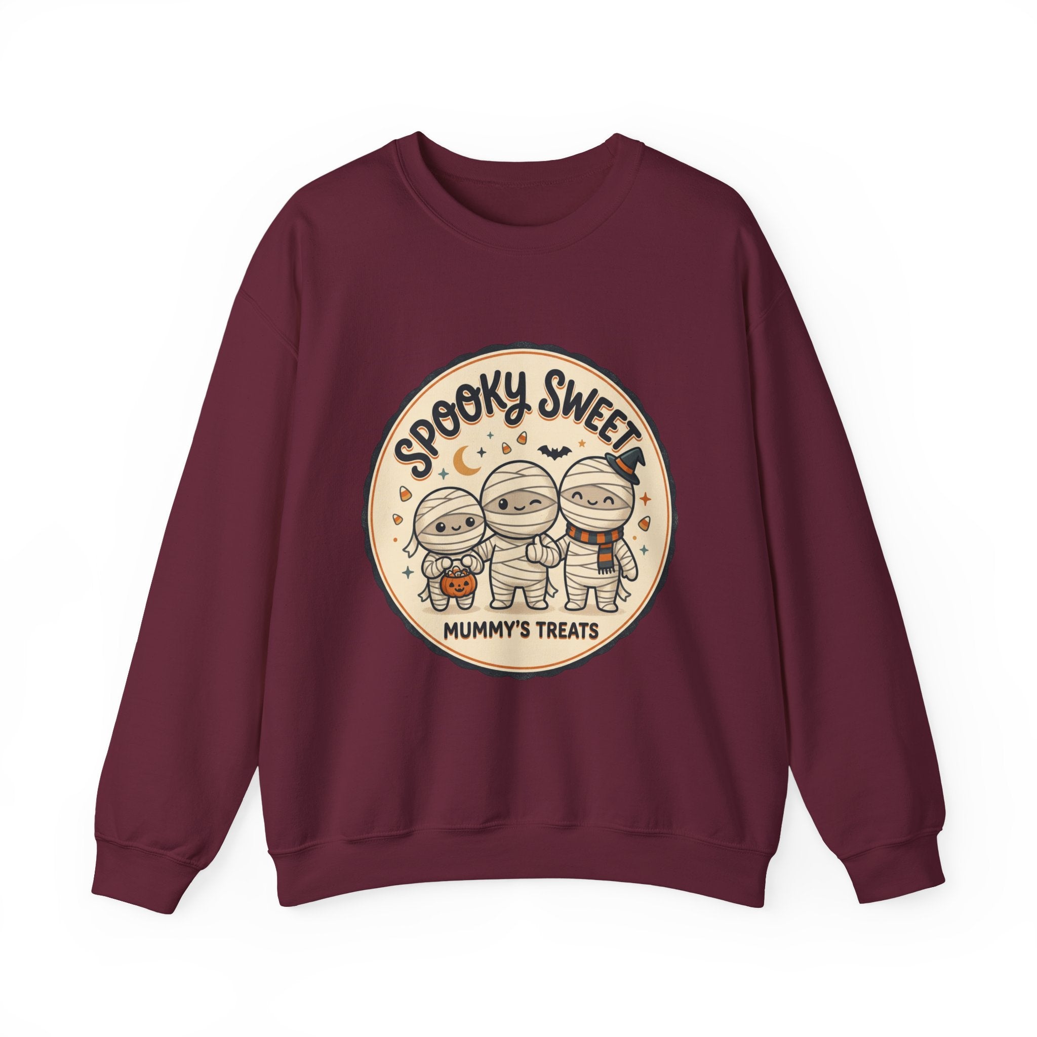 Halloween Sweatshirt — "Spooky Sweet Mummy's Treats" Cute Mummy Candy Crewneck