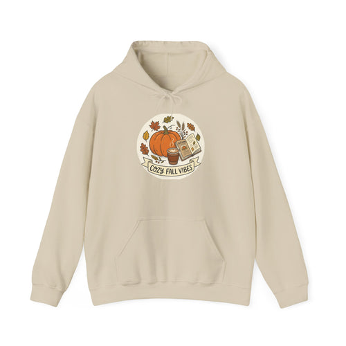 Cozy Fall Vibes Hoodie — Pumpkin, Leaves & Latte Autumn Sweatshirt
