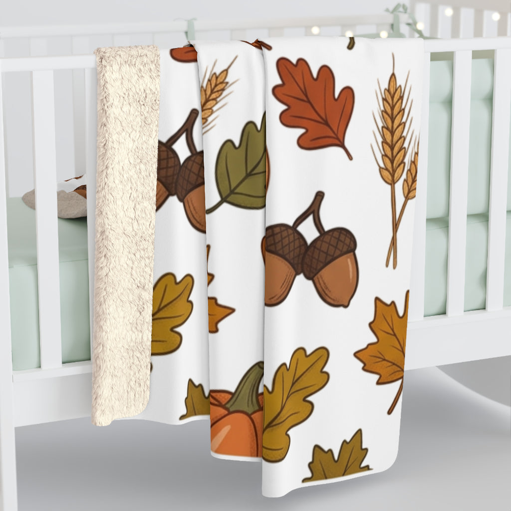 Autumn Pumpkins Leaves Coffee Pattern Sherpa Fleece Blanket