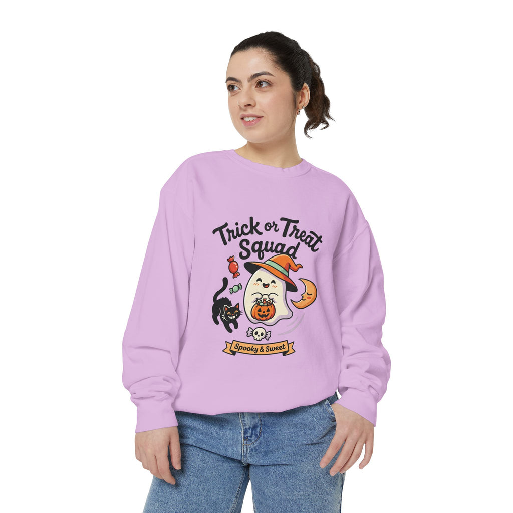 Trick or Treat Squad Sweatshirt | Halloween Ghost, Cat & Pumpkin