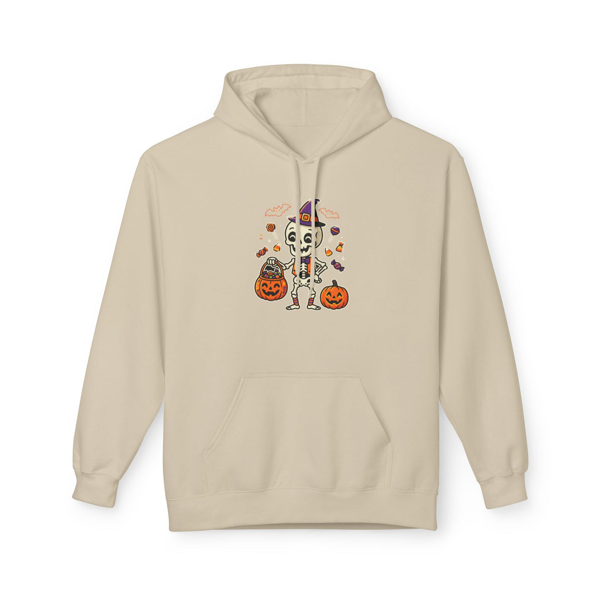 Halloween Skeleton Candy Hoodie – Trick-or-Treat Pumpkin Graphic Hoodie
