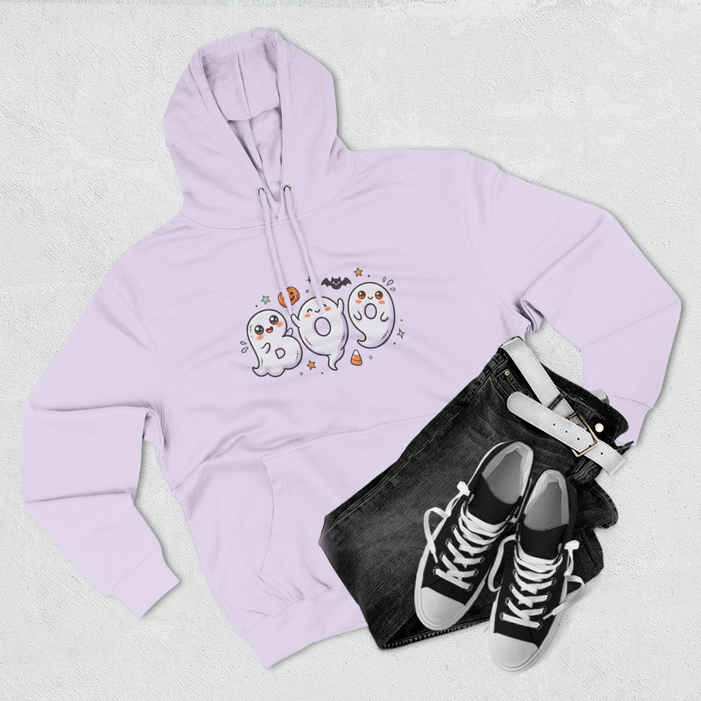 Boo Ghosts Halloween Hoodie — Cute Cartoon Ghosts & Pumpkins Fleece Hoodie