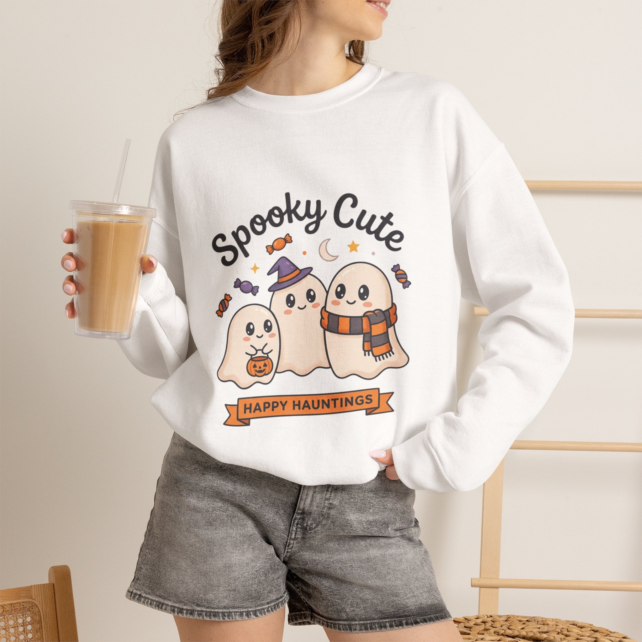 Spooky Cute Ghosts Crewneck Sweatshirt | Happy Hauntings Halloween