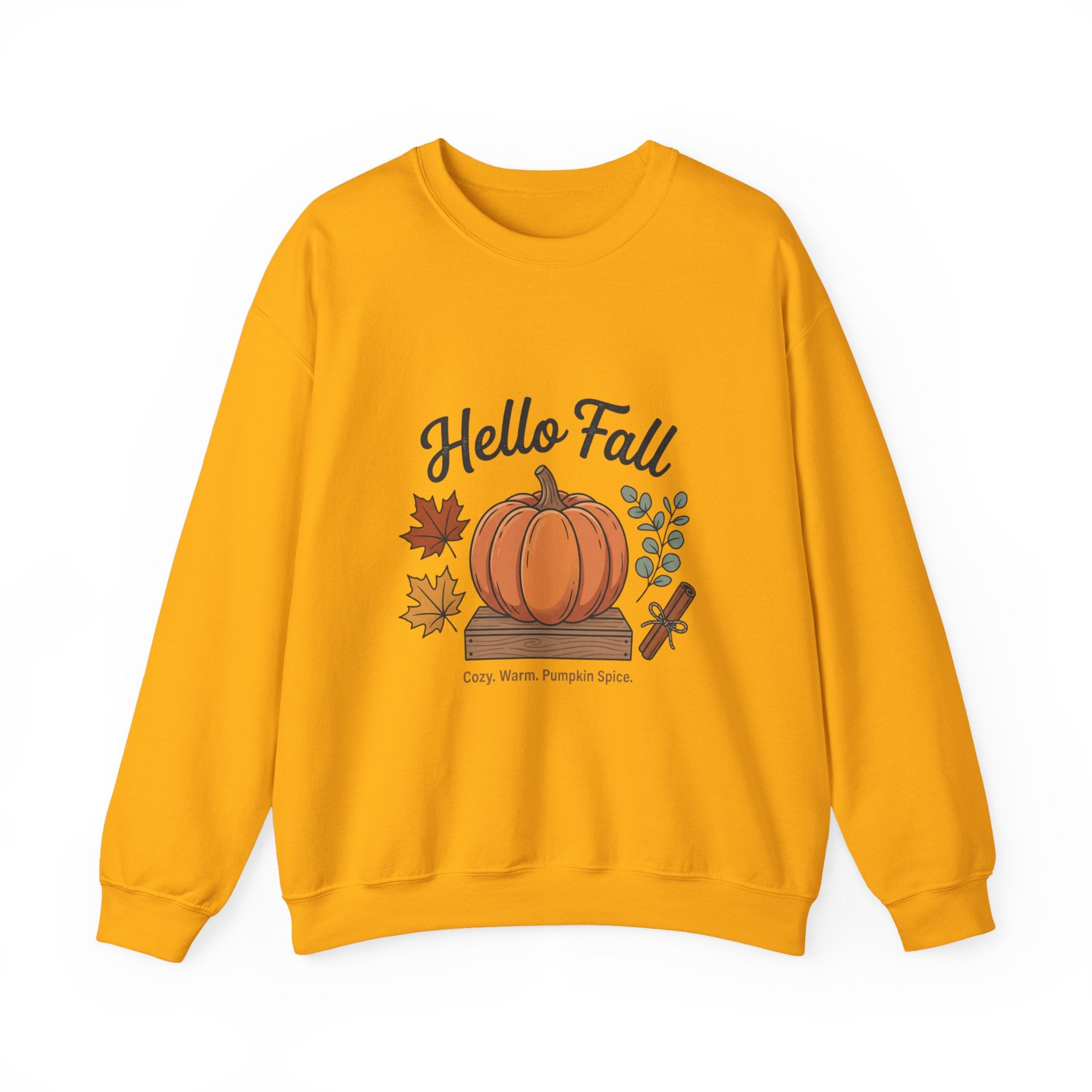 Hello Fall Pumpkin Design Sweatshirt | Autumn Leaves Cinnamon Sticks