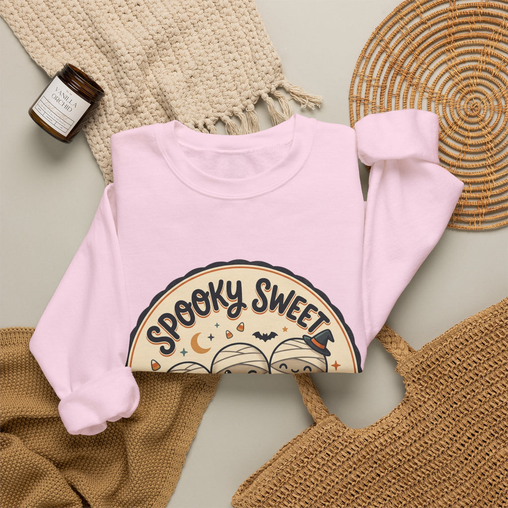Halloween Sweatshirt — "Spooky Sweet Mummy's Treats" Cute Mummy Candy Crewneck