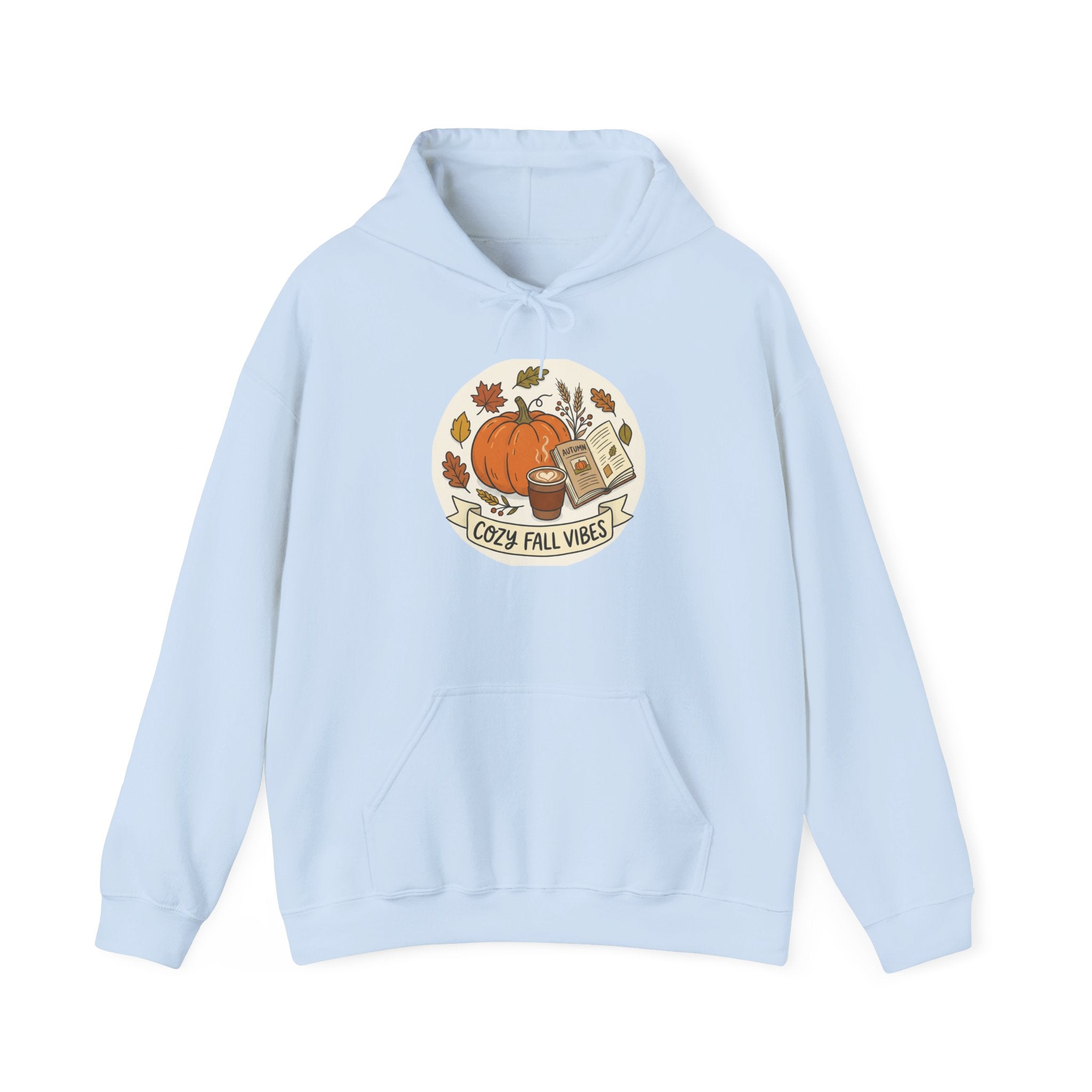 Cozy Fall Vibes Hoodie — Pumpkin, Leaves & Latte Autumn Sweatshirt