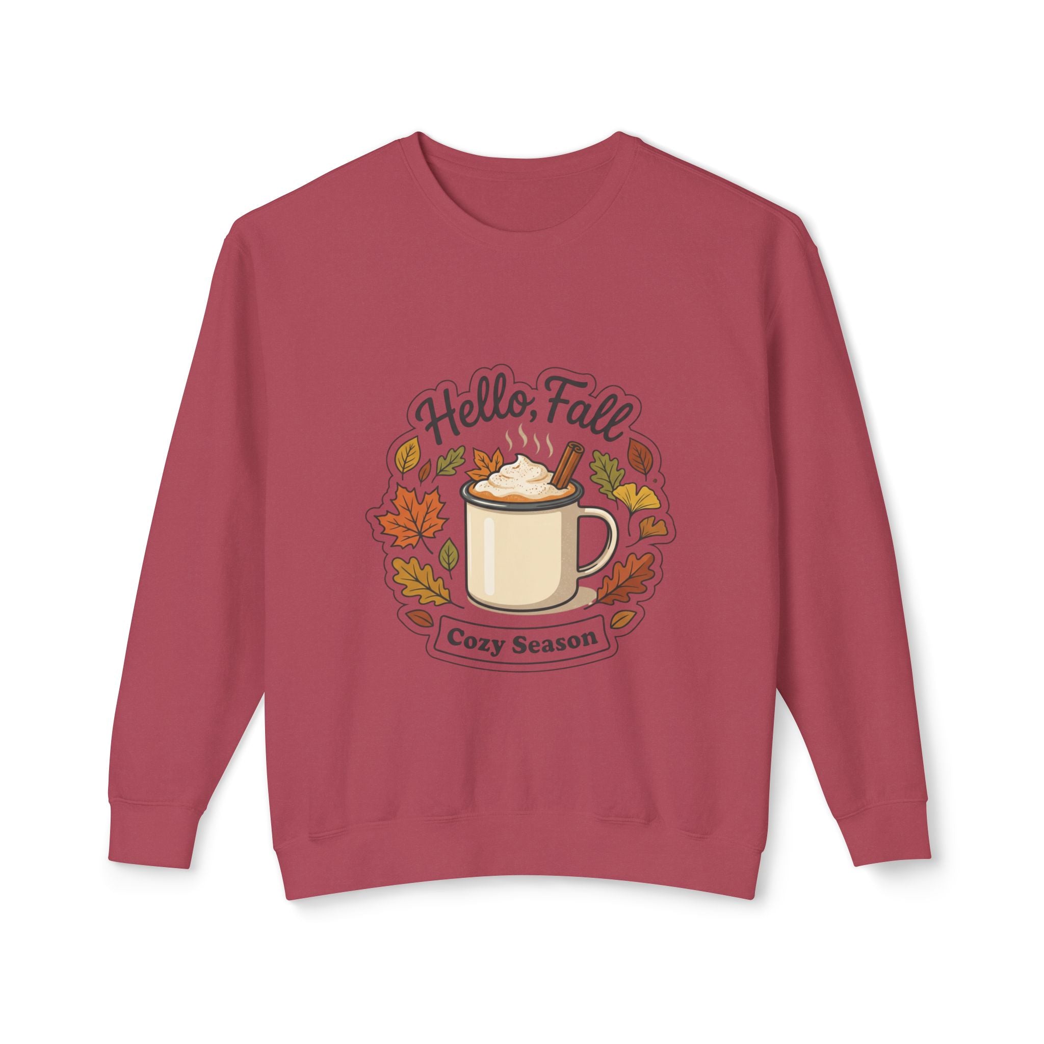 Hello Fall Cozy Season mug illustration Sweatshirt | Autumn leaves, pumpkin spice