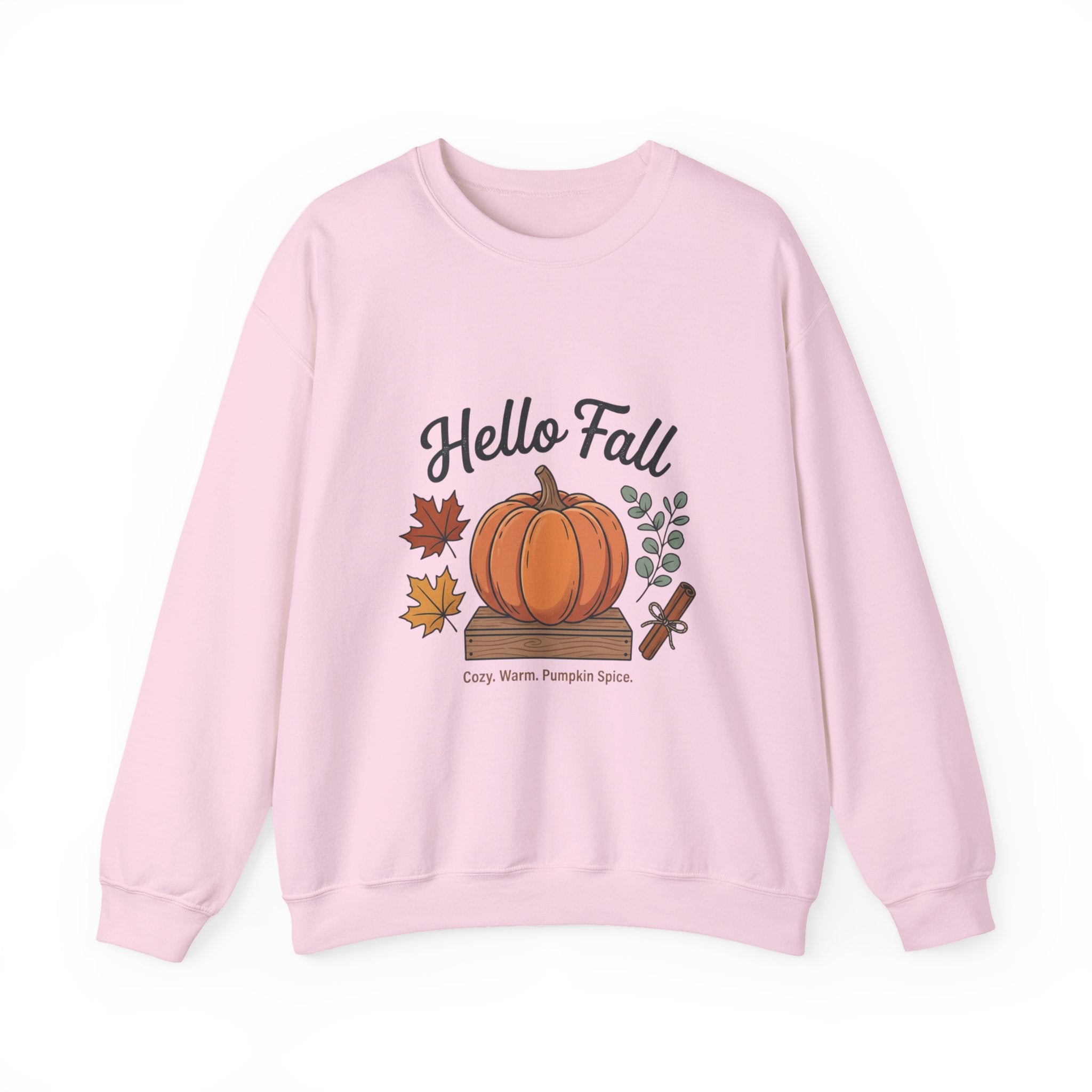 Hello Fall Pumpkin Design Sweatshirt | Autumn Leaves Cinnamon Sticks