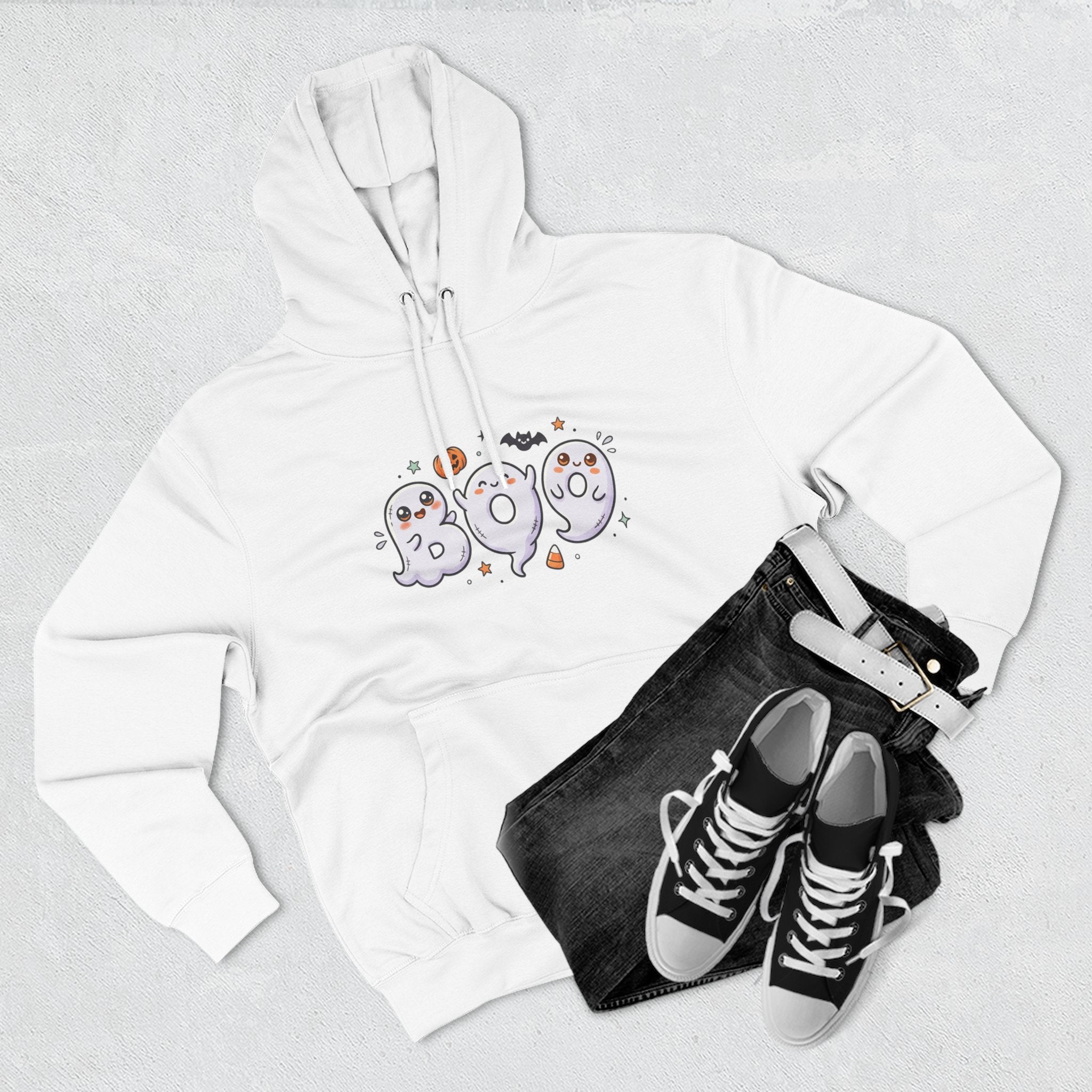 Boo Ghosts Halloween Hoodie — Cute Cartoon Ghosts & Pumpkins Fleece Hoodie