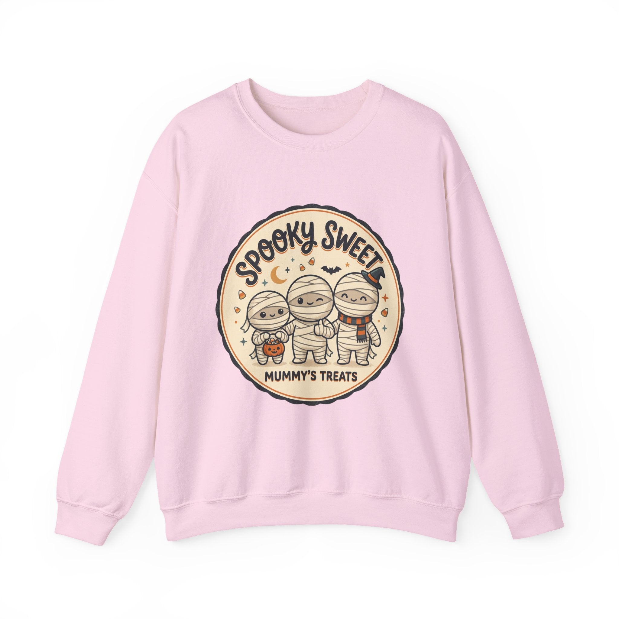 Halloween Sweatshirt — "Spooky Sweet Mummy's Treats" Cute Mummy Candy Crewneck