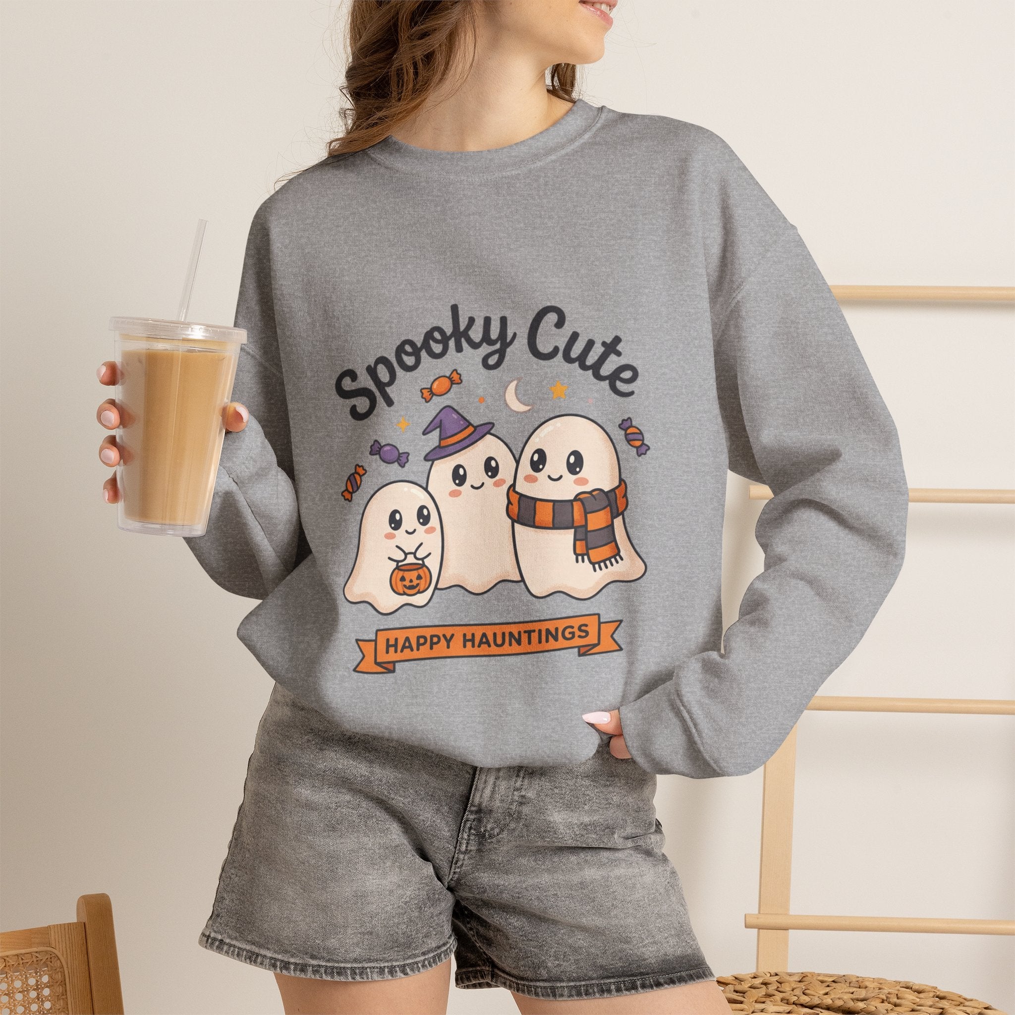 Spooky Cute Ghosts Crewneck Sweatshirt | Happy Hauntings Halloween