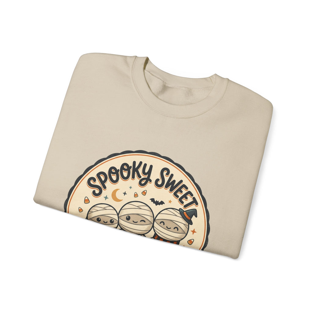 Halloween Sweatshirt — "Spooky Sweet Mummy's Treats" Cute Mummy Candy Crewneck