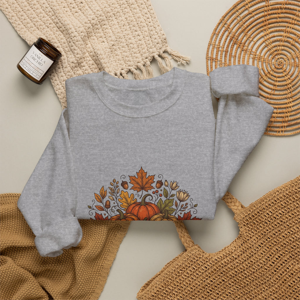 Fall Is Here Sweatshirt — Autumn Pumpkin Leaves Crewneck