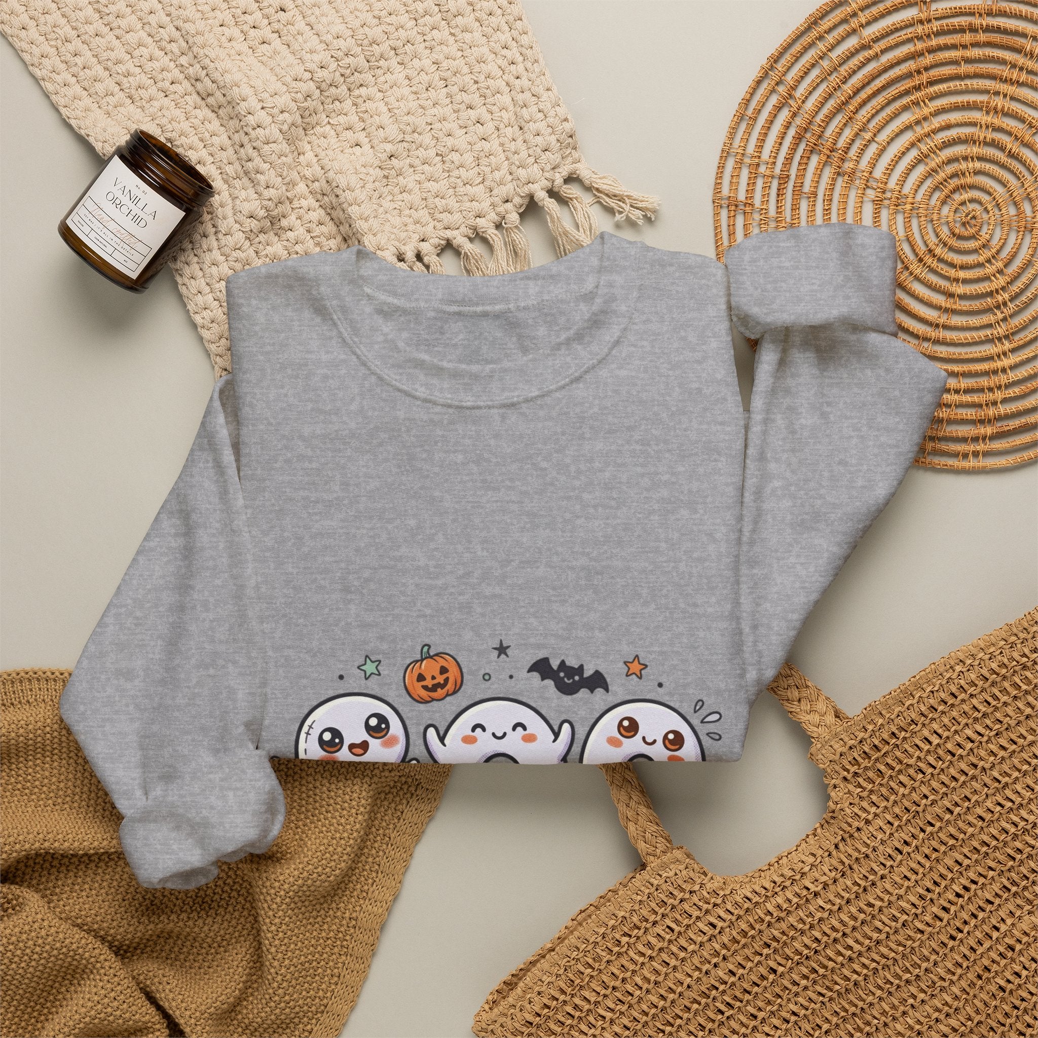 Cute 'BOO' Ghost Halloween Sweatshirt — Cute Spooky Crewneck for Fall