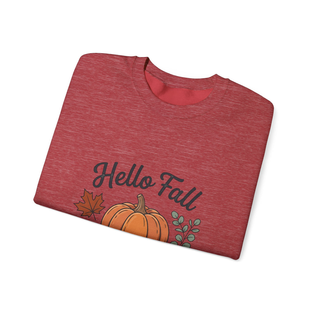 Hello Fall Pumpkin Design Sweatshirt | Autumn Leaves Cinnamon Sticks