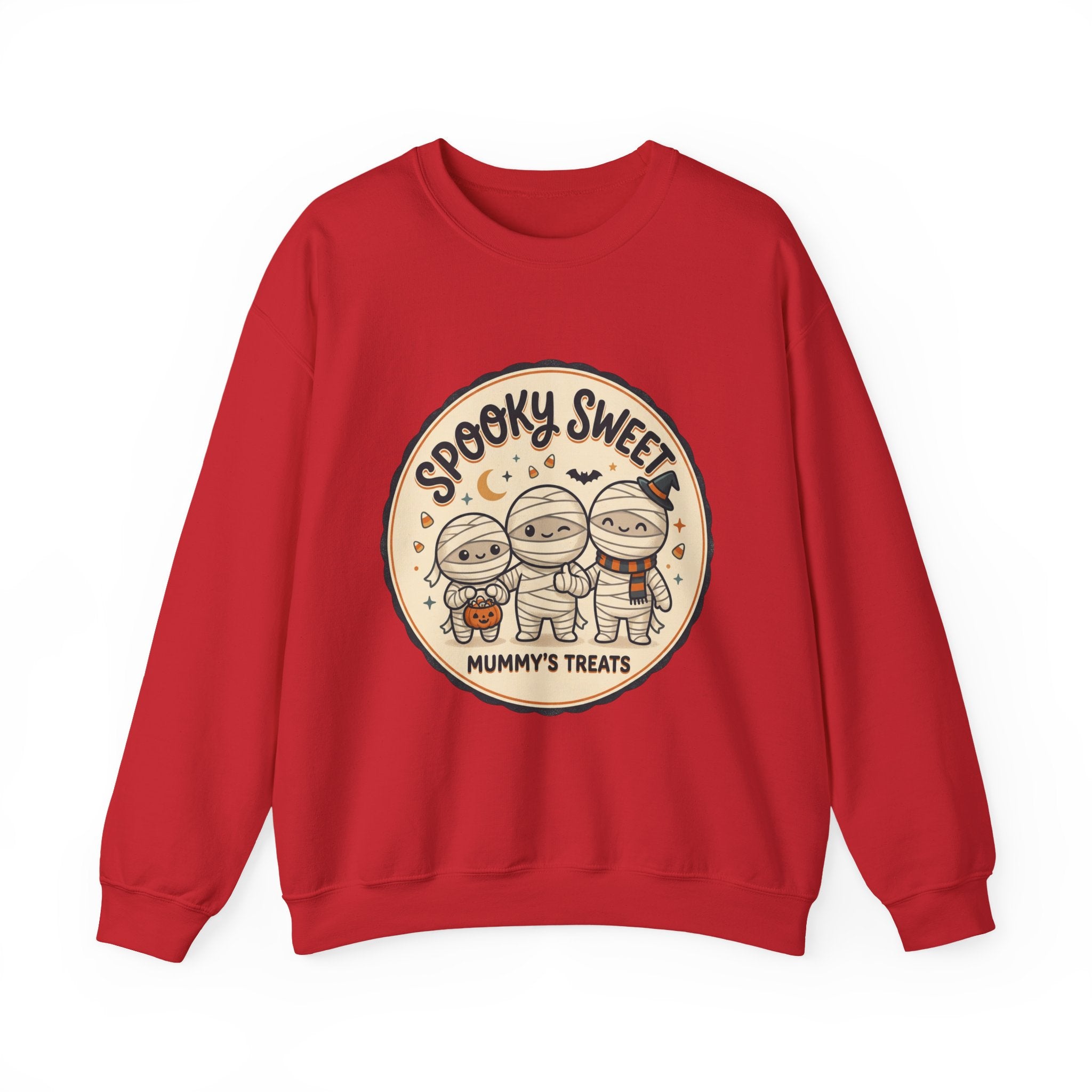 Halloween Sweatshirt — "Spooky Sweet Mummy's Treats" Cute Mummy Candy Crewneck