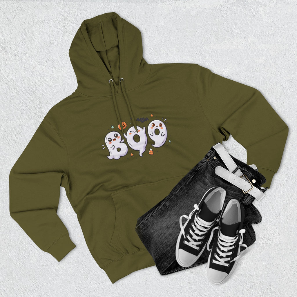 Boo Ghosts Halloween Hoodie — Cute Cartoon Ghosts & Pumpkins Fleece Hoodie