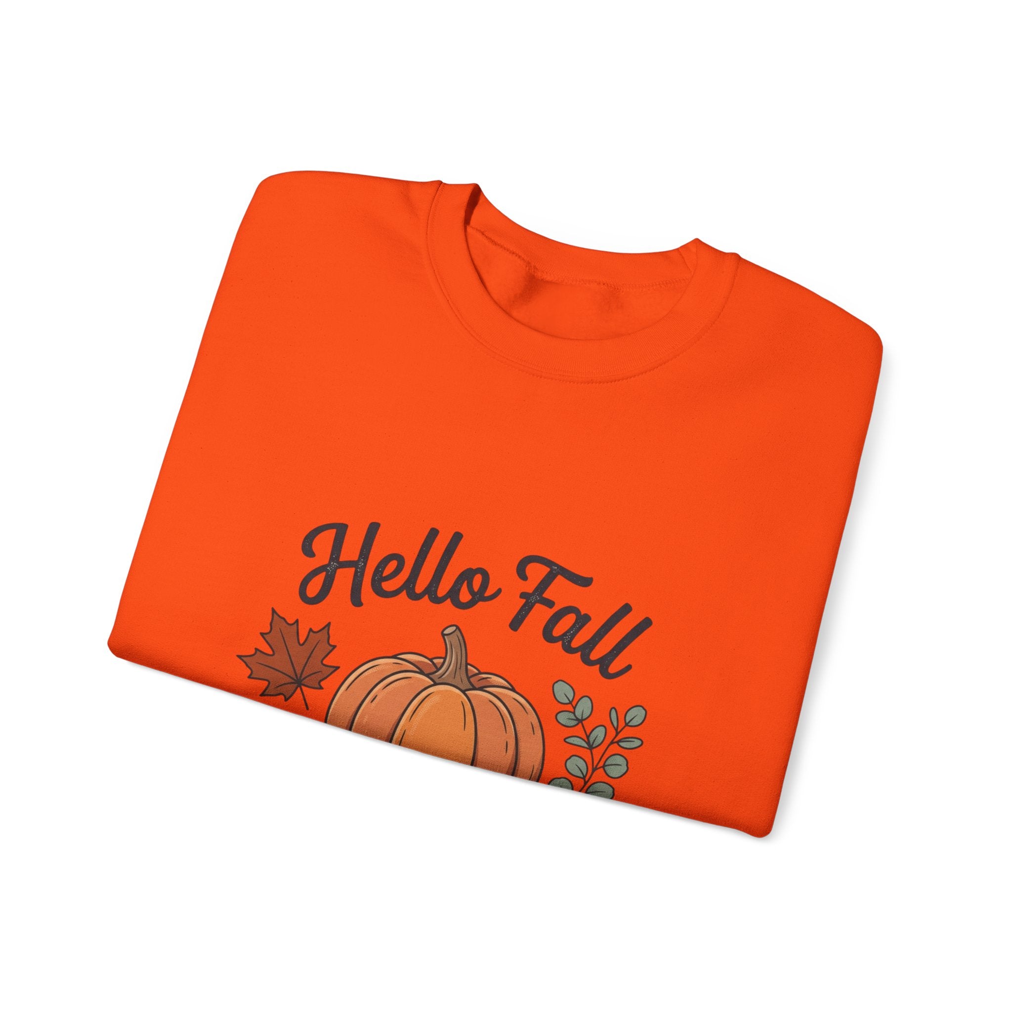 Hello Fall Pumpkin Design Sweatshirt | Autumn Leaves Cinnamon Sticks