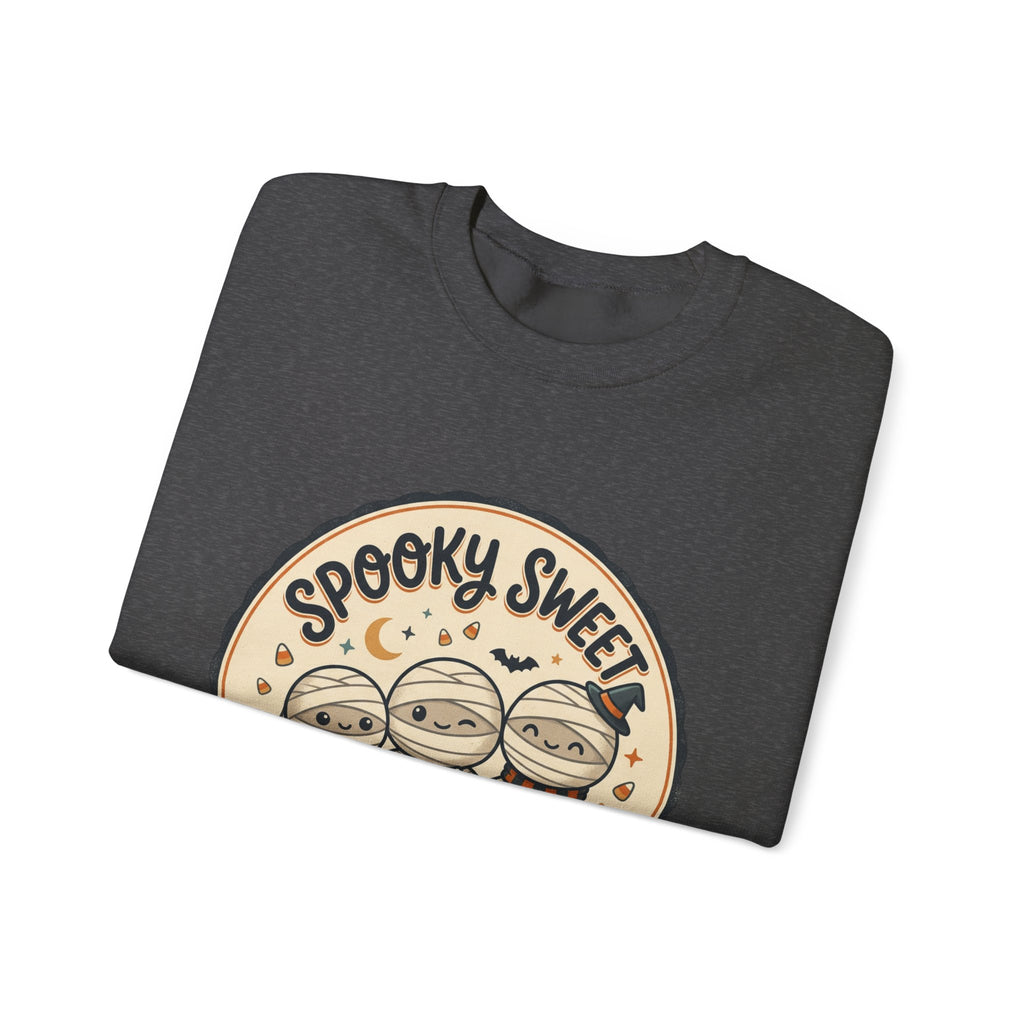 Halloween Sweatshirt — "Spooky Sweet Mummy's Treats" Cute Mummy Candy Crewneck