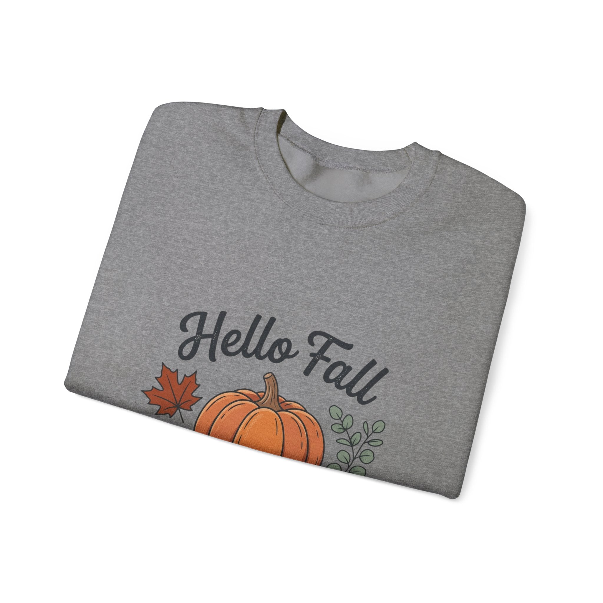 Hello Fall Pumpkin Design Sweatshirt | Autumn Leaves Cinnamon Sticks