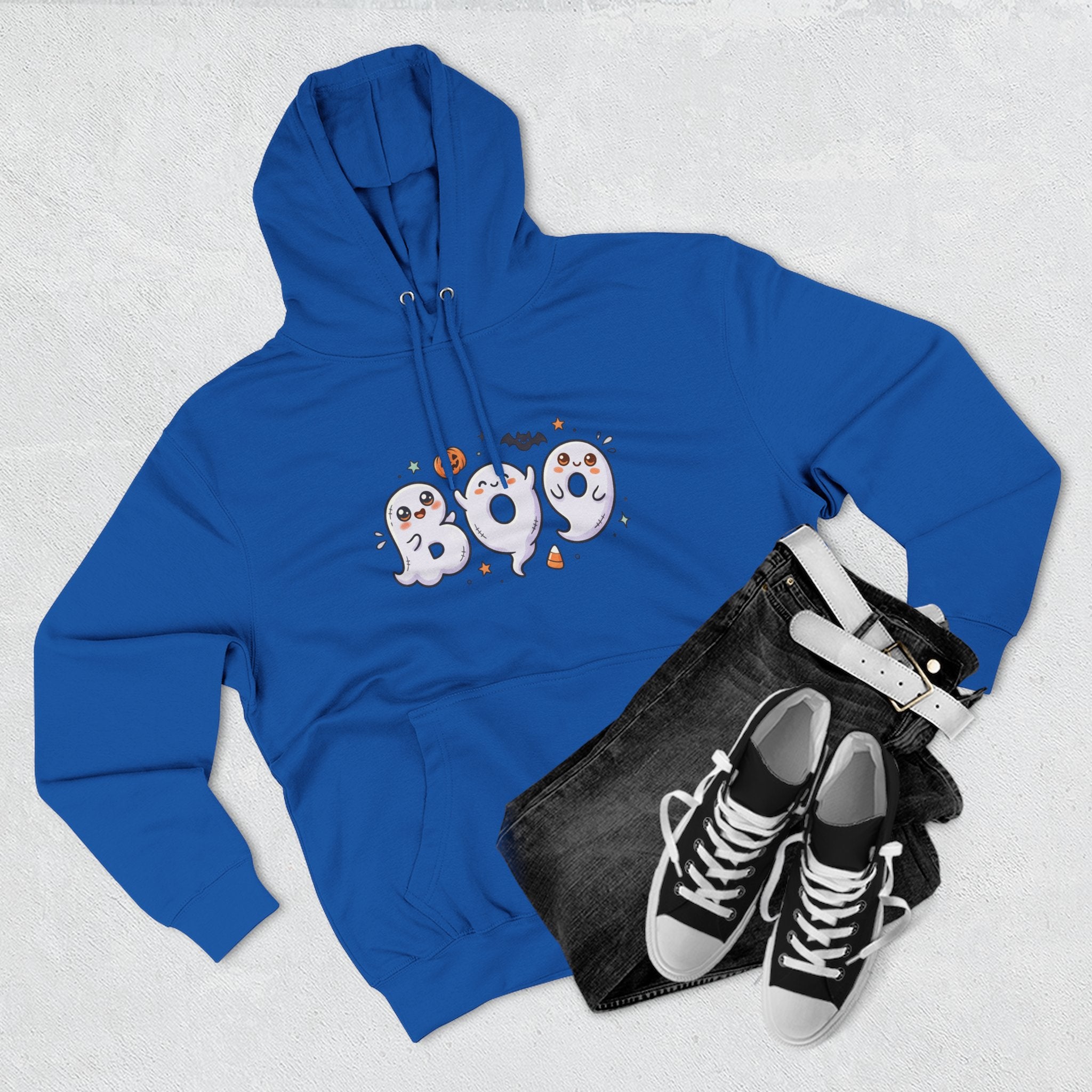 Boo Ghosts Halloween Hoodie — Cute Cartoon Ghosts & Pumpkins Fleece Hoodie