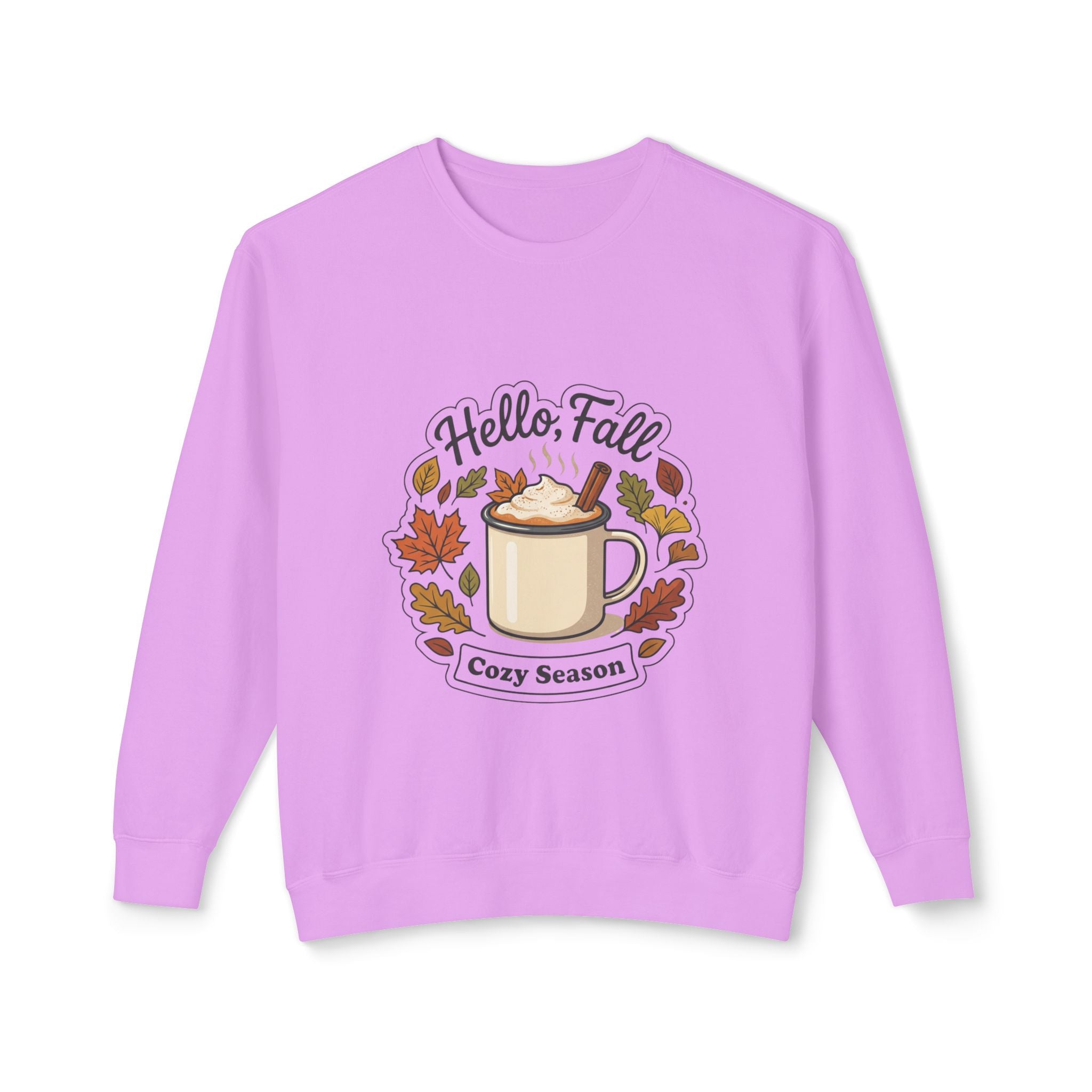 Hello Fall Cozy Season mug illustration Sweatshirt | Autumn leaves, pumpkin spice