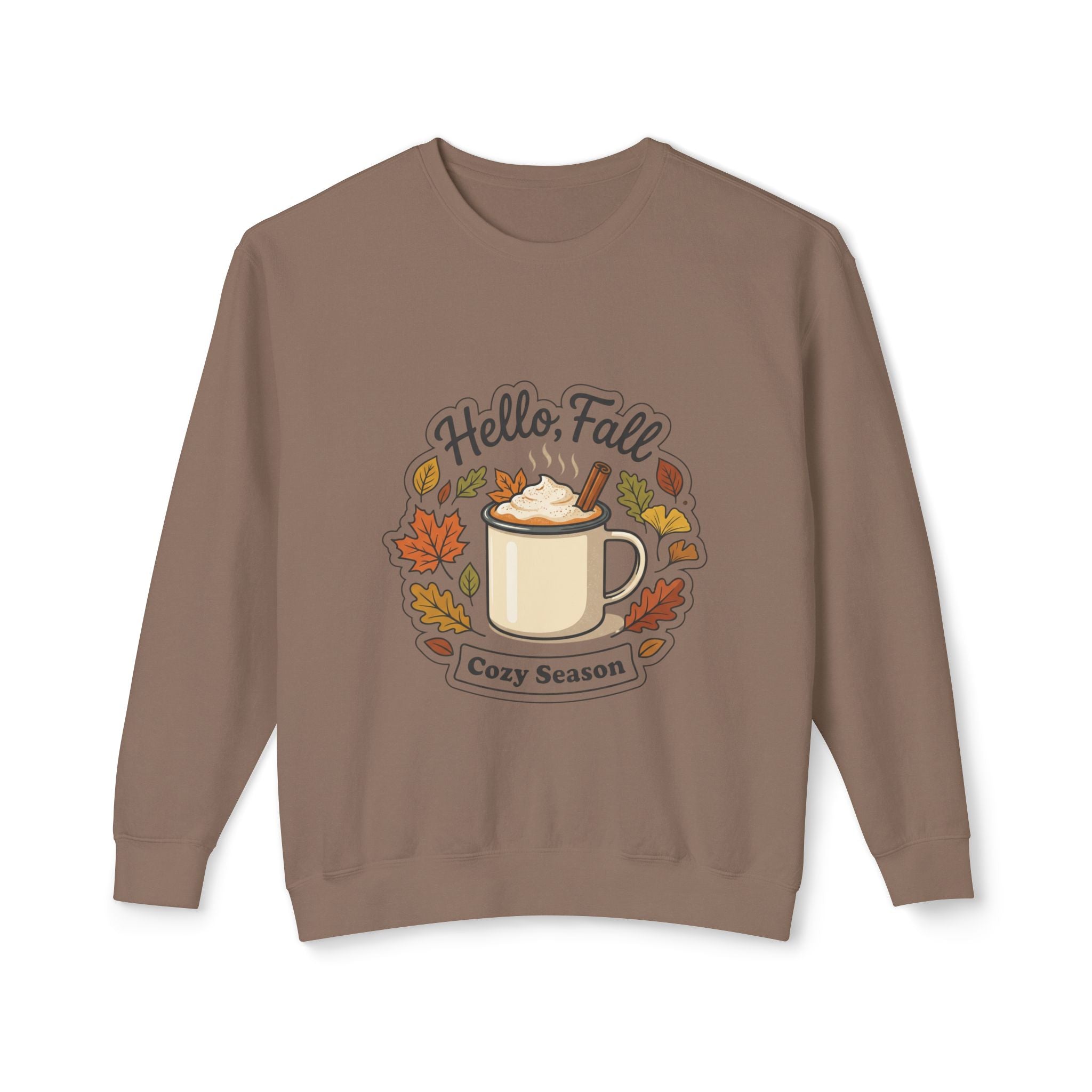 Hello Fall Cozy Season mug illustration Sweatshirt | Autumn leaves, pumpkin spice
