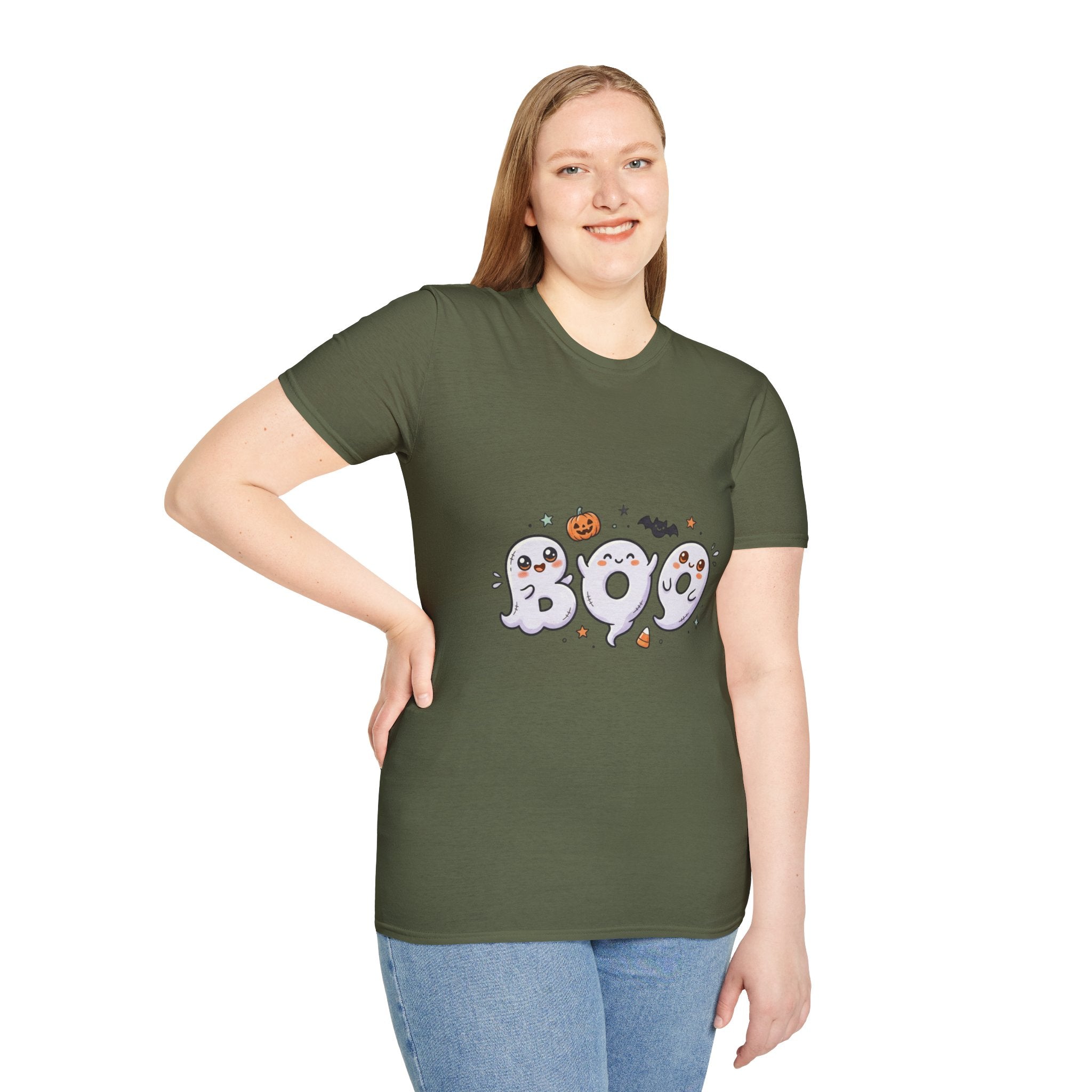 Halloween Ghosts "BOO" T-Shirt — Cute Spooky Pumpkin & Bat Graphic