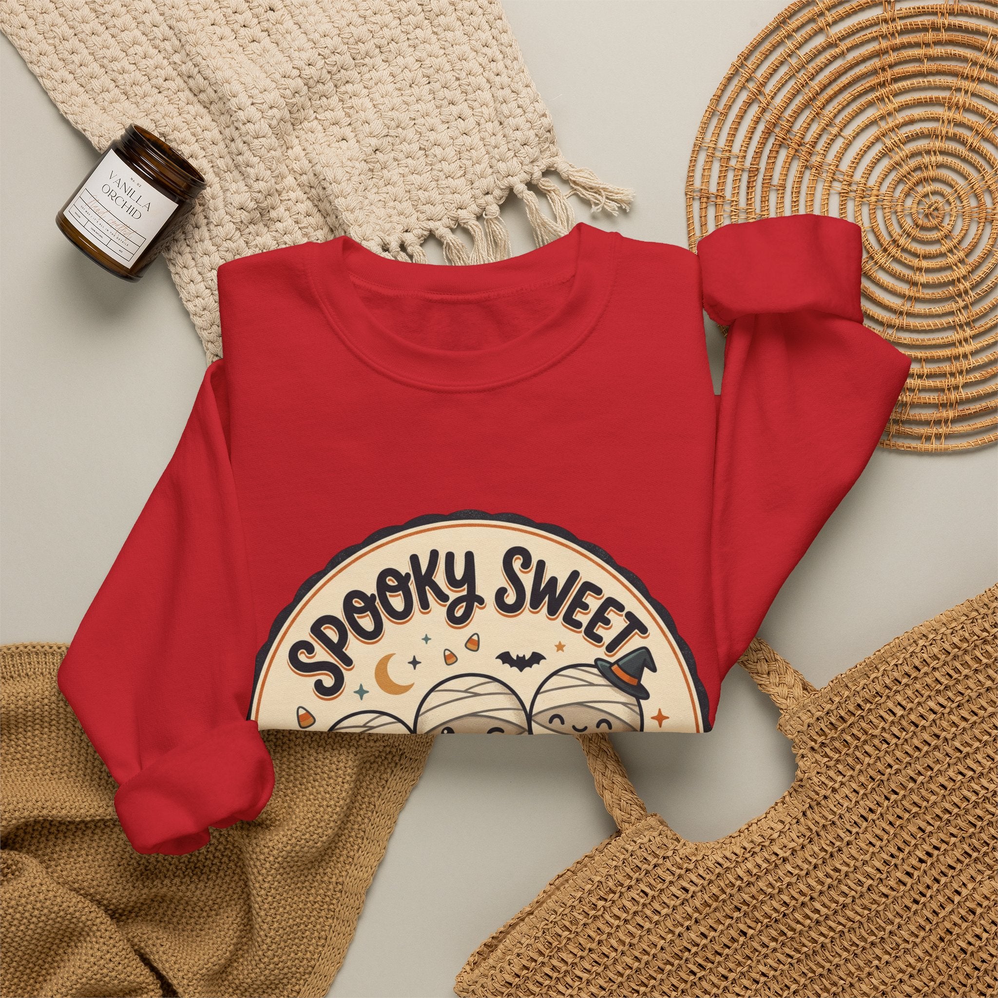 Halloween Sweatshirt — "Spooky Sweet Mummy's Treats" Cute Mummy Candy Crewneck